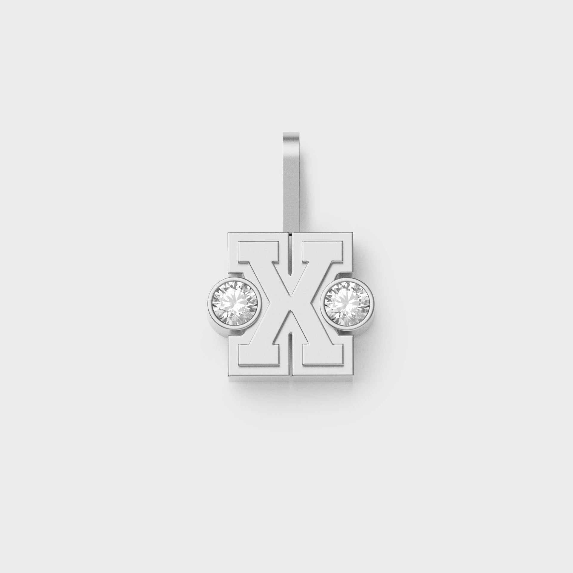 Greg Yuna Sylver Baby sterling silver letter X pendant flanked by two round bezel-set diamonds