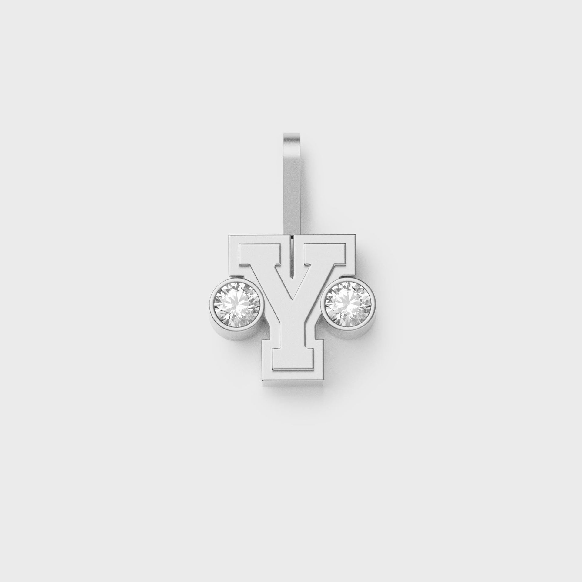 Greg Yuna Sylver Baby sterling silver letter Y pendant flanked by two round bezel-set diamonds