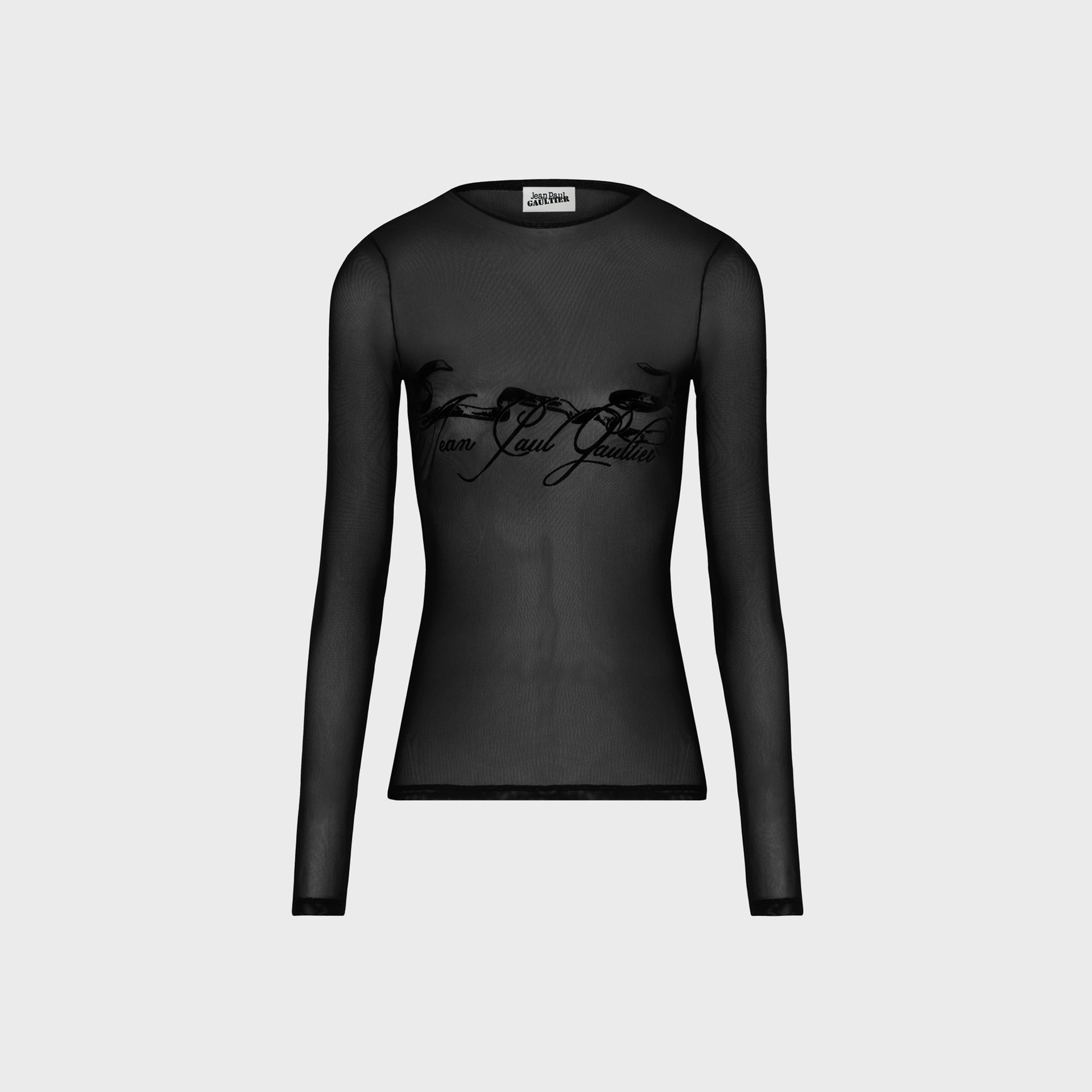 Jean Paul Gaultier Mesh Long Sleeves Top With Velvet Tattoo Ruban Flocked - Black