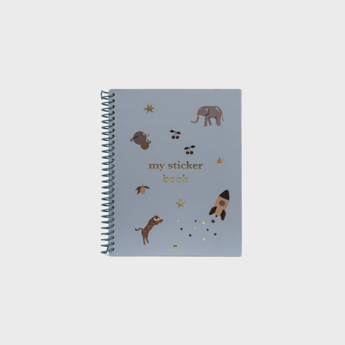 Konges Sløjd My Sticker Book in Green, spiral-bound sticker book cover with dog and star illustrations