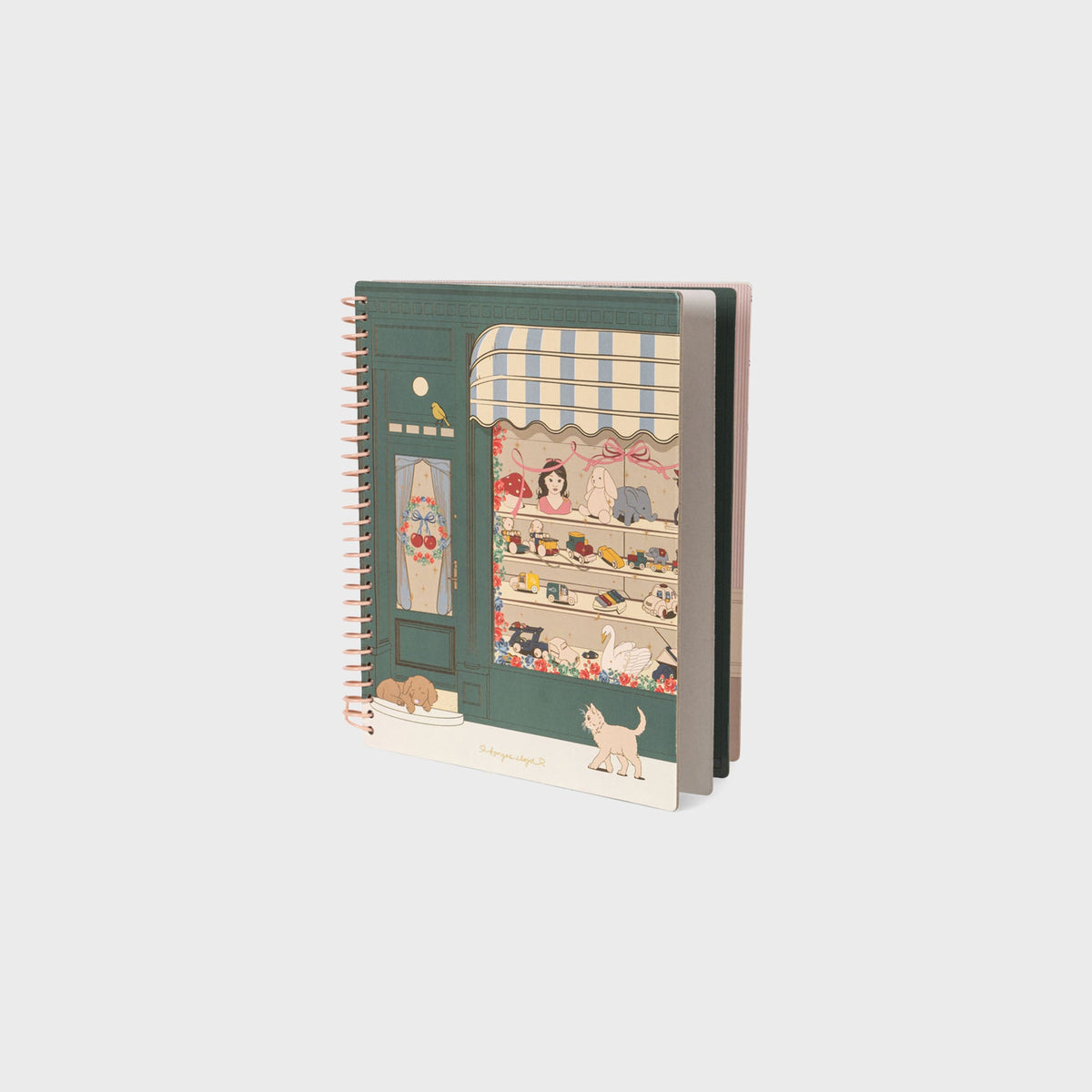 Konges Sløjd My Sticker Book in Blush, spiral-bound sticker book with an illustrated shopfront cover