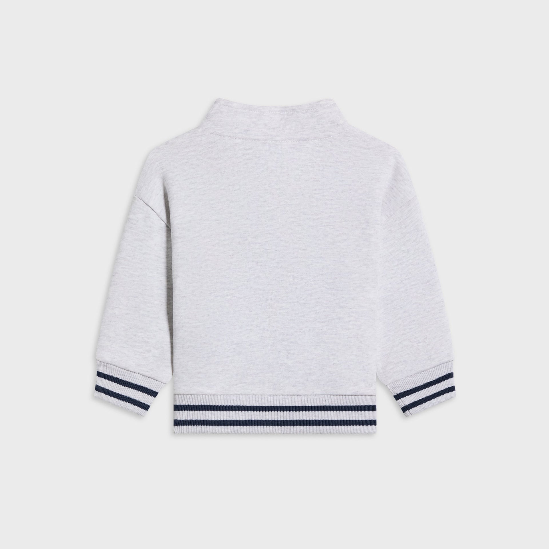Kith Baby Collegiate Snap Hunter Crewneck in Light Heather Grey, flat lay back view