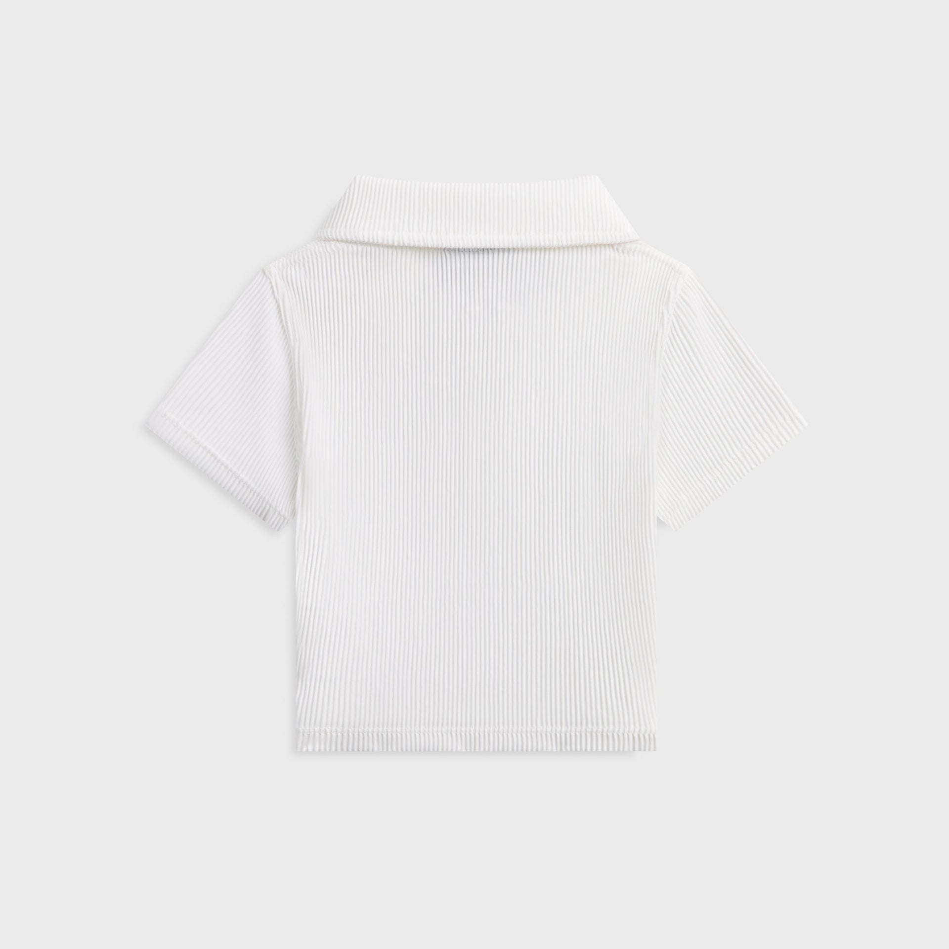 Kith Kids Active Fairway Polo in white, flat lay back view of ribbed short-sleeve polo