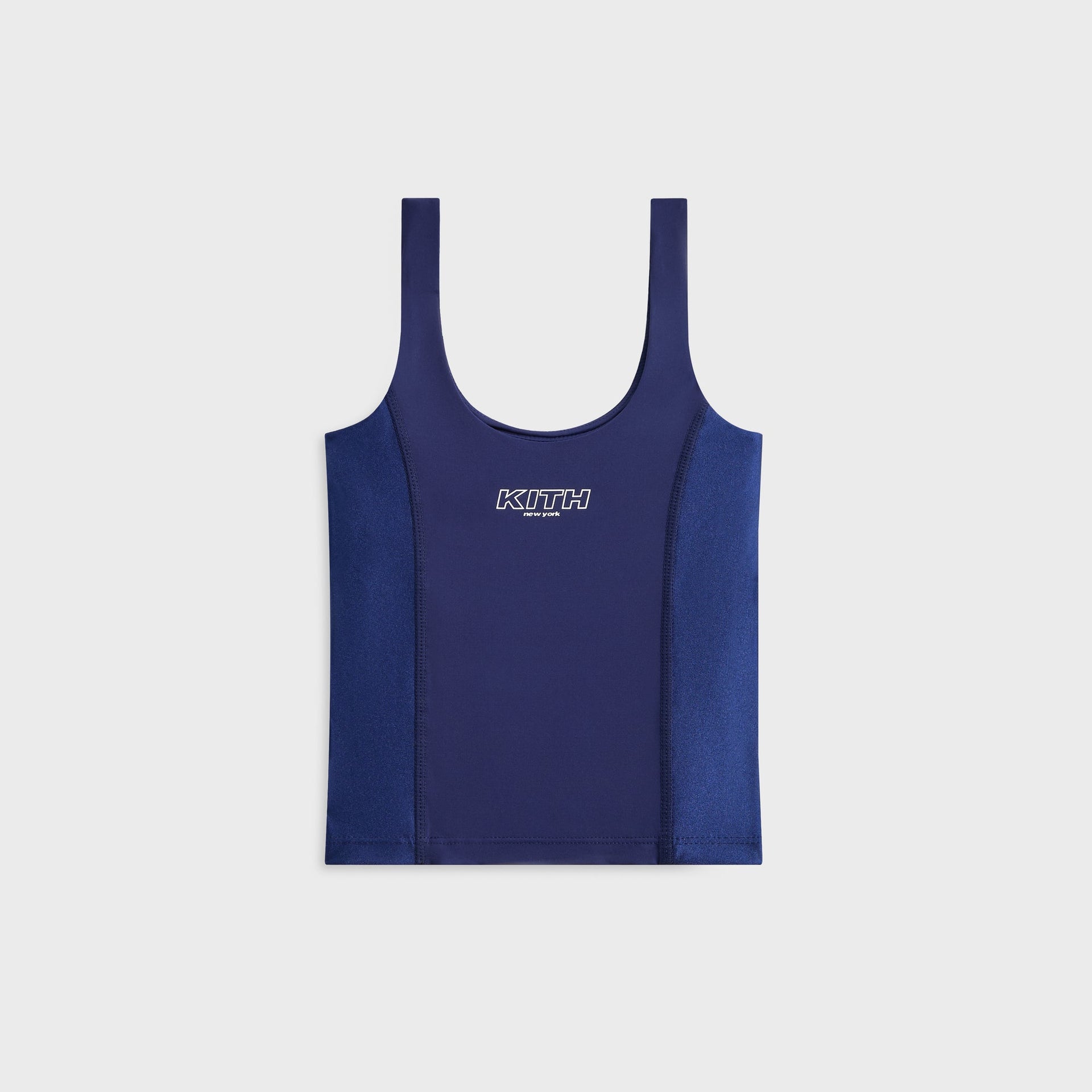 Kith Kids Active Zamira Tank in Nocturnal navy, front flat lay with scoop neck and KITH New York chest logo