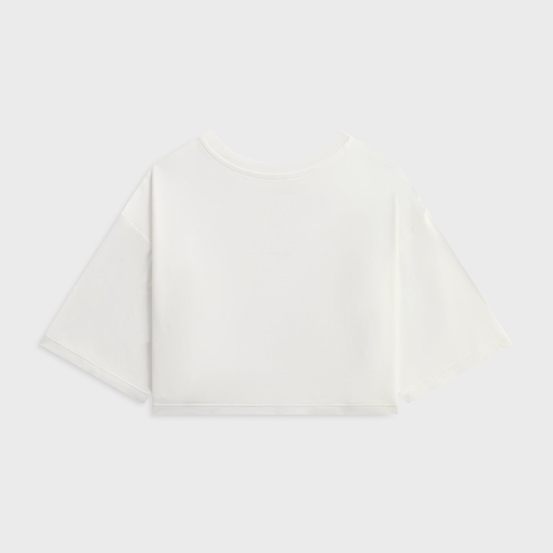 Kith Kids Fei Cropped Tee in white, plain back flat lay showing boxy cropped silhouette