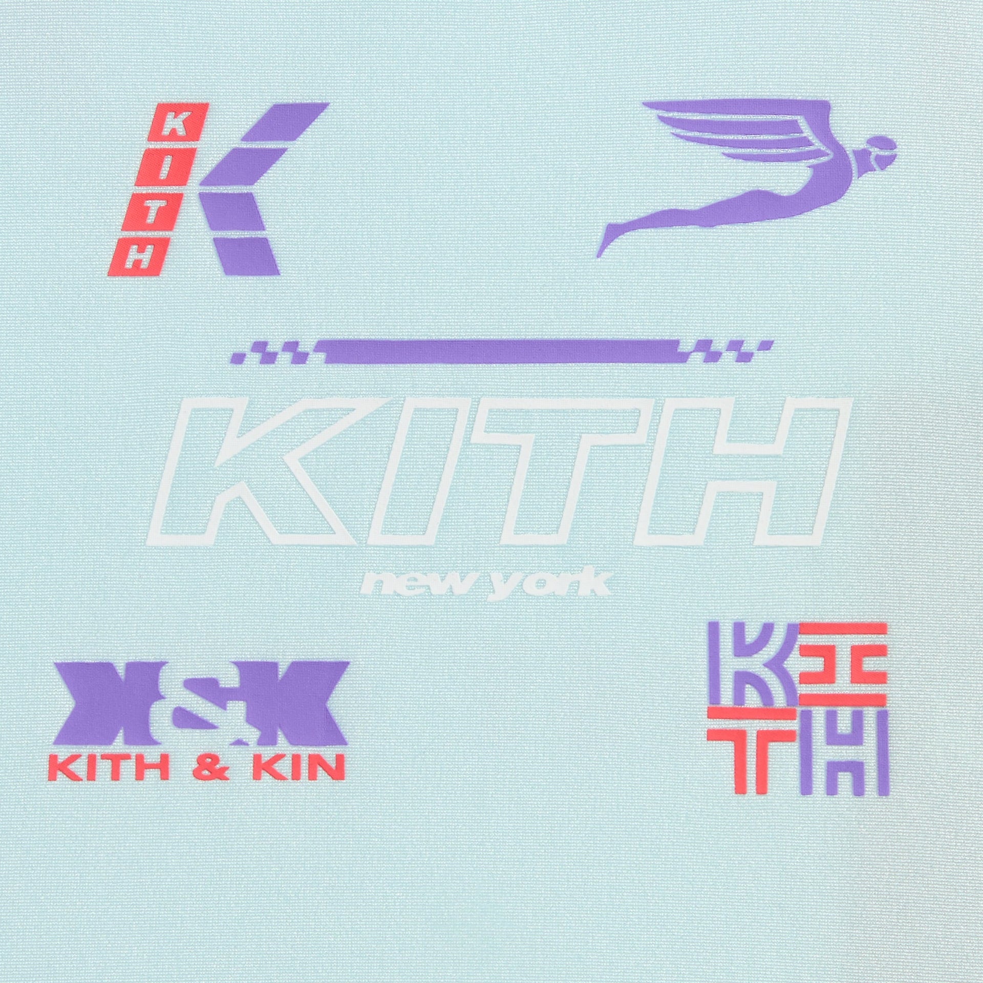 Kith Kids Active Mulberry Logo Tee close-up of front chest Kith and Kith & Kin logo prints