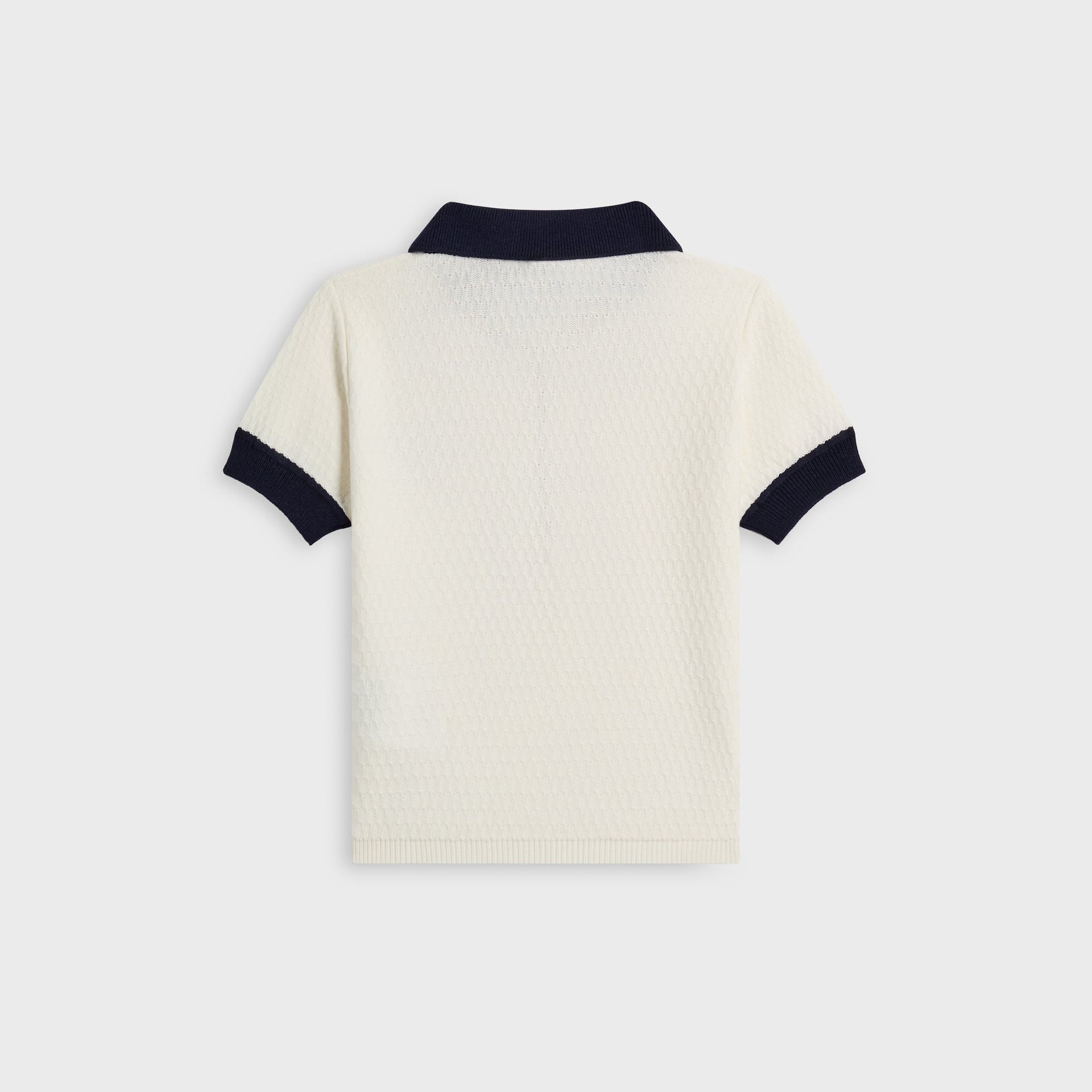 Kith Kids Knit Taylen Crop Polo in Silk cream, back view with navy collar and cuffs