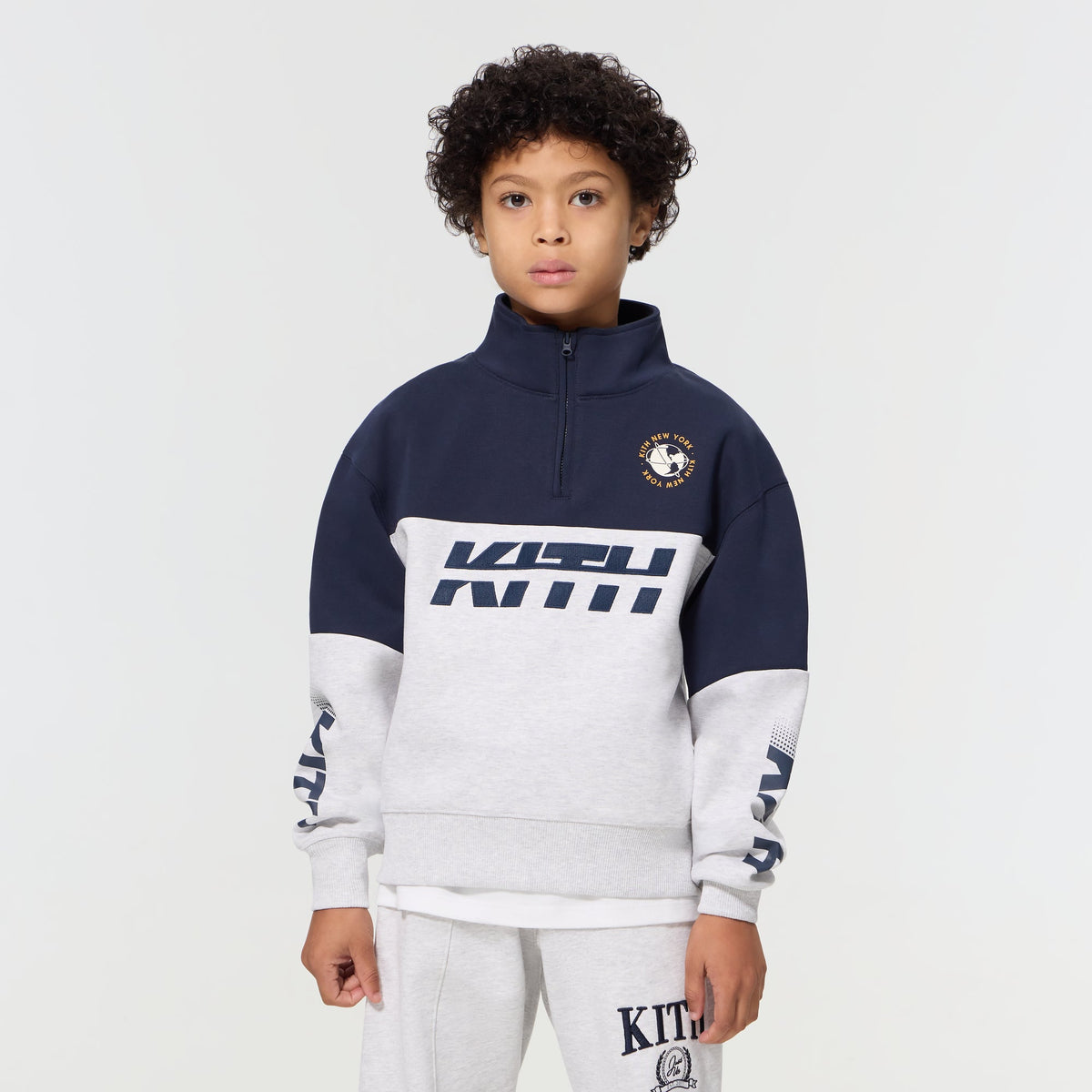 Kith Kids Logo Blocked Hunter Quarter Zip - Nocturnal