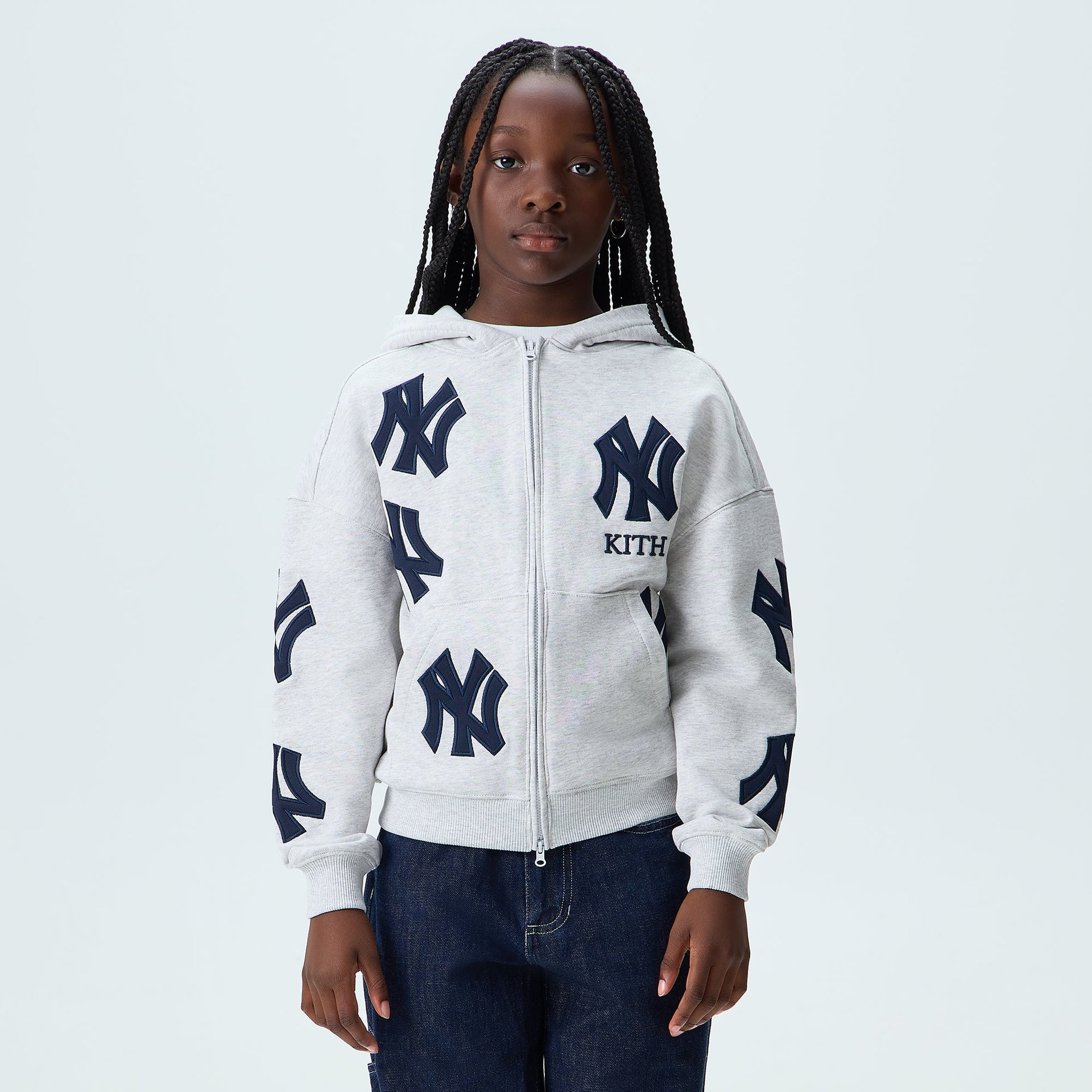 Kith Kids for the New York Yankees Nelson Zip Hoodie - Light Heather Grey - PH