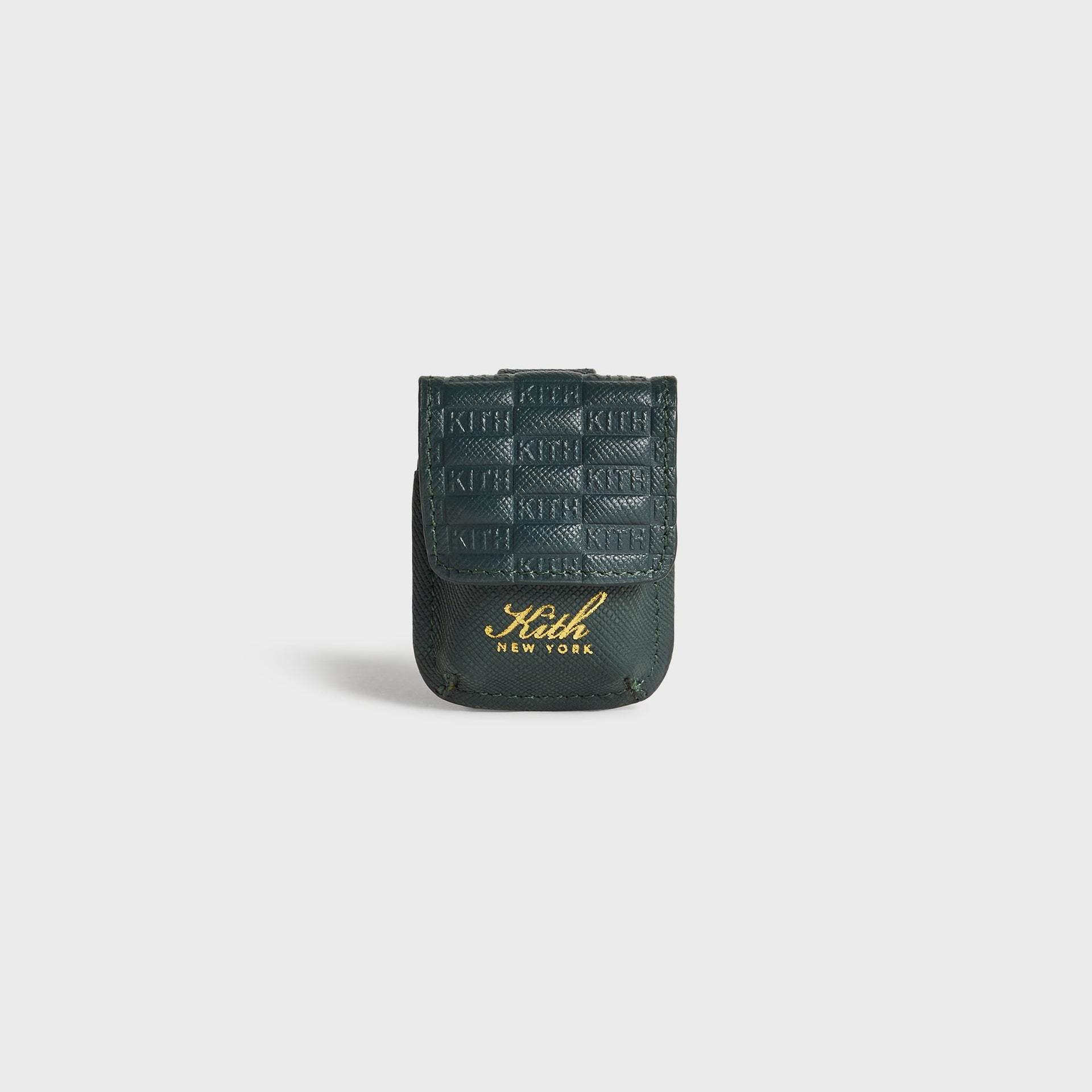 Kith Monogram Lighter Case in Stadium, front view with embossed KITH pattern and gold logo