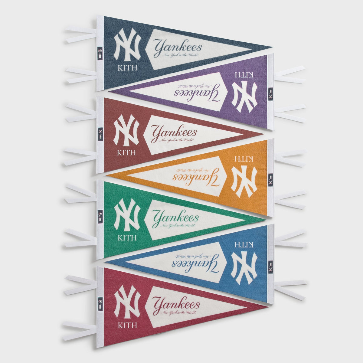 Full set of seven Kith x New York Yankees mini pennant flags in different colorways