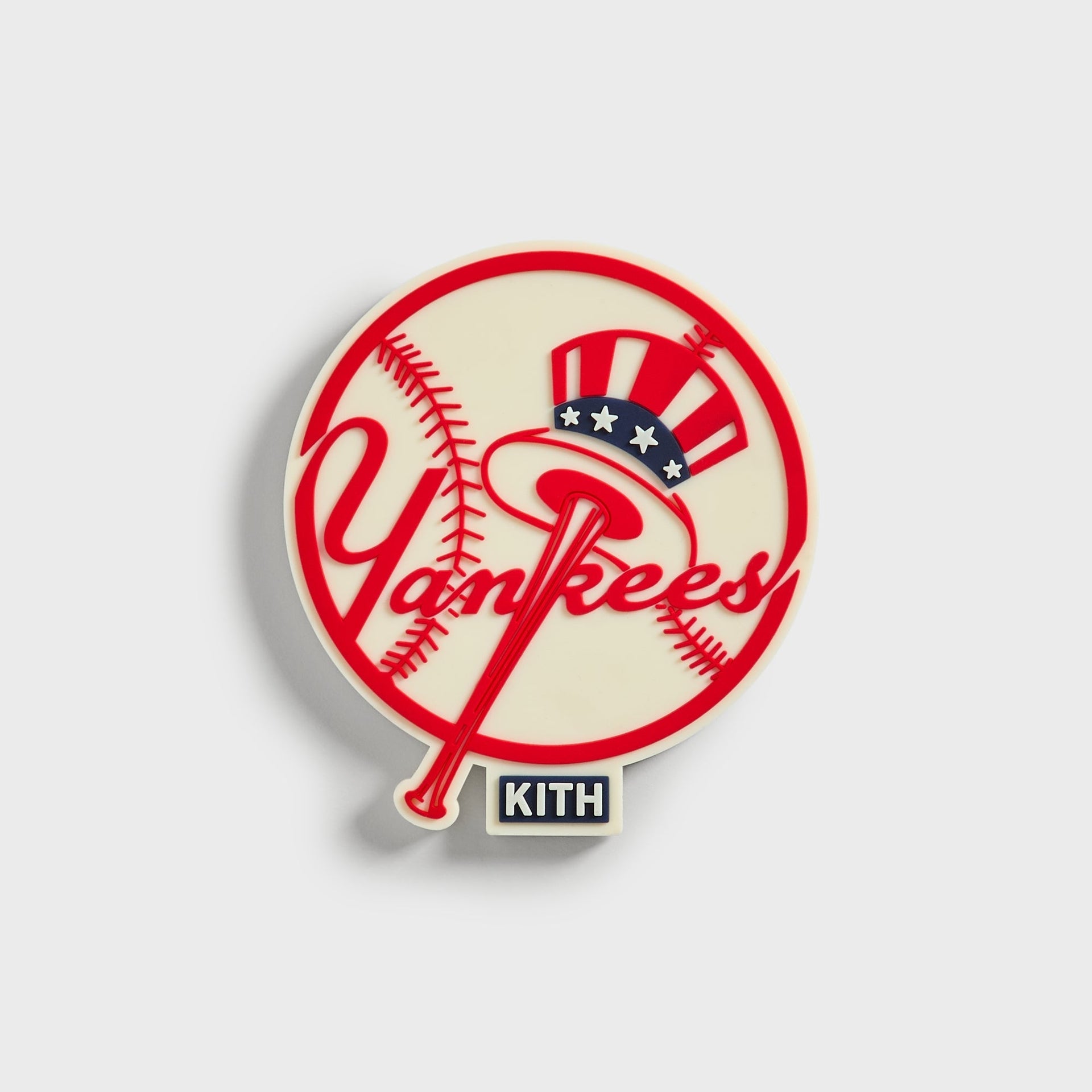 Kith for the New York Yankees fridge magnet shaped like the Yankees baseball logo with top hat