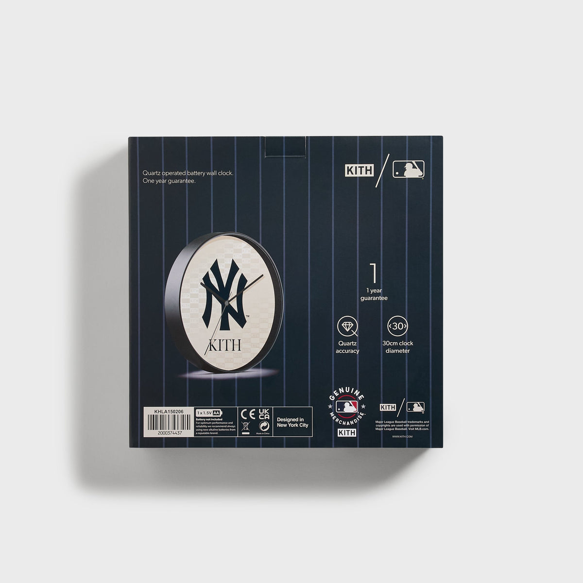 Kith x New York Yankees wall clock packaging box, back panel with product details