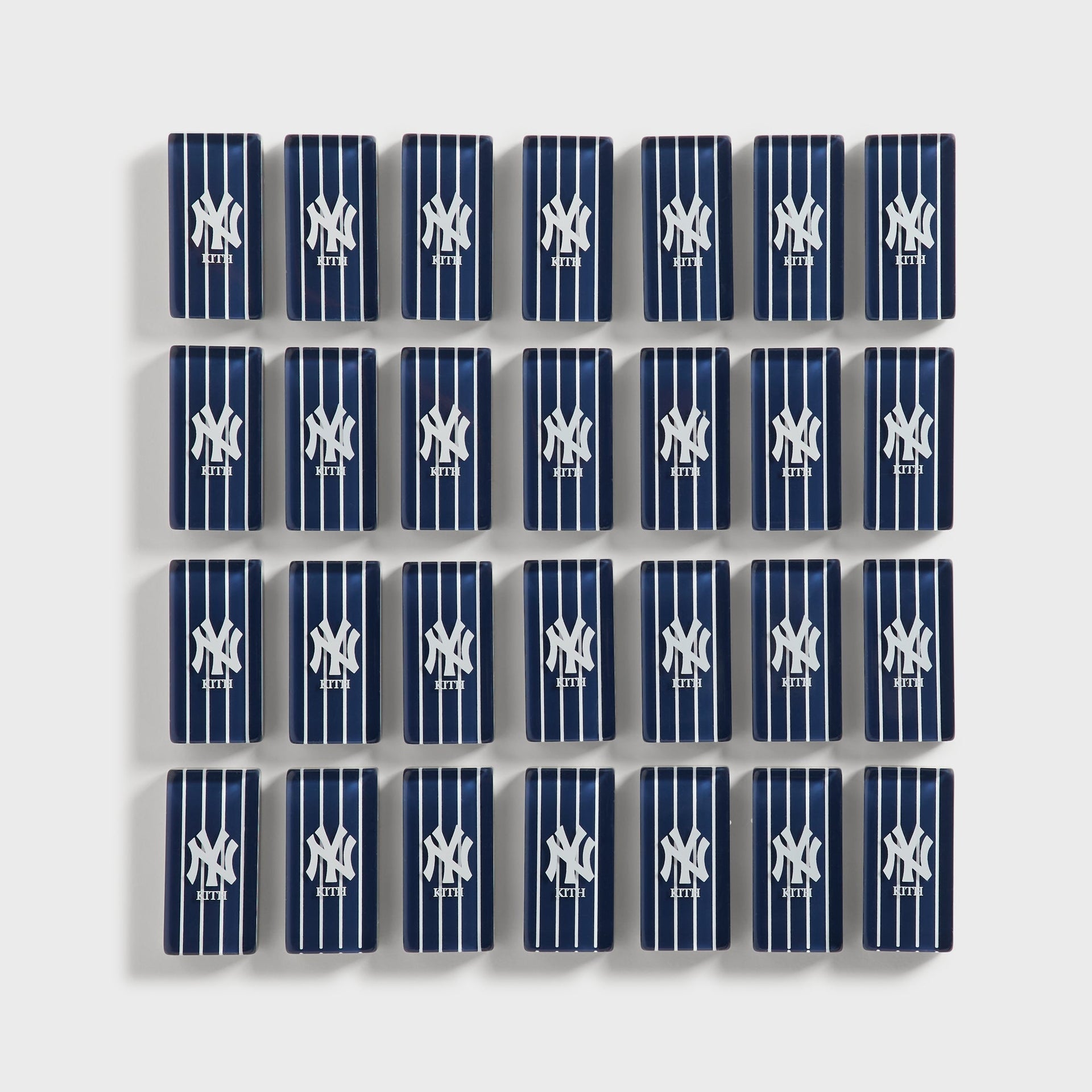 Full set of Kith x New York Yankees domino tiles arranged face up, showing the pip counts