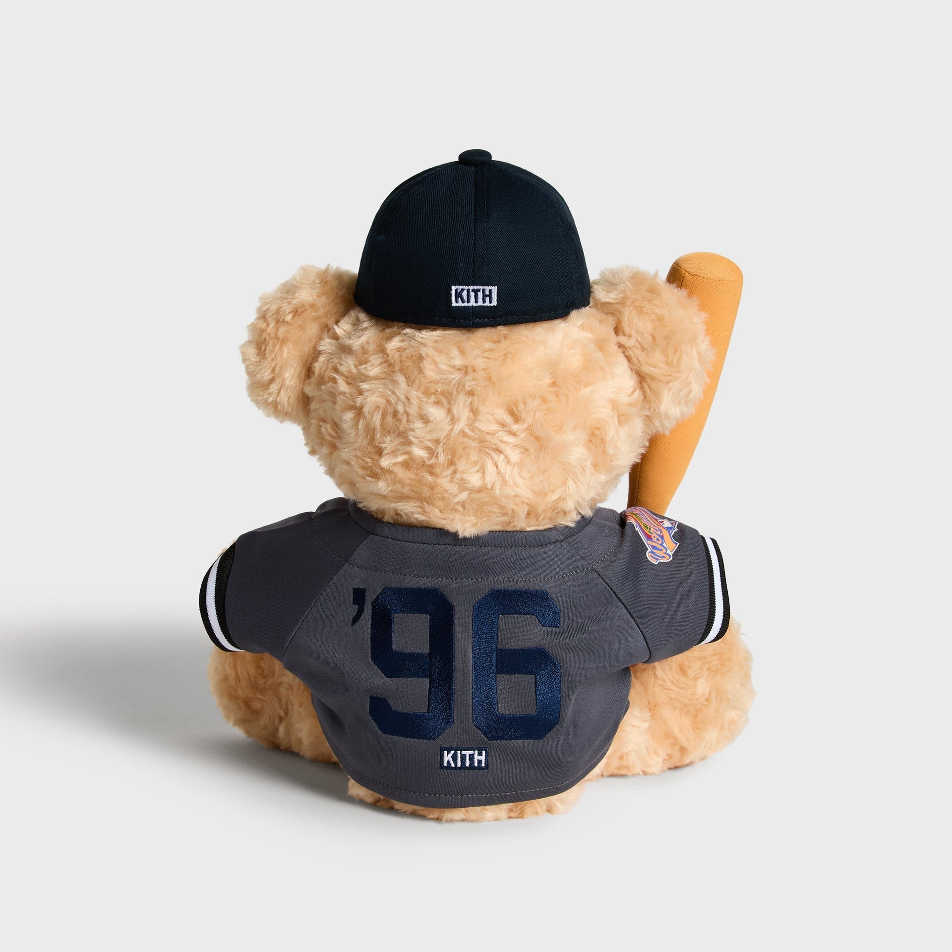 Kith x New York Yankees Teddy Bear in Skyscraper, back view showing '96 jersey embroidery