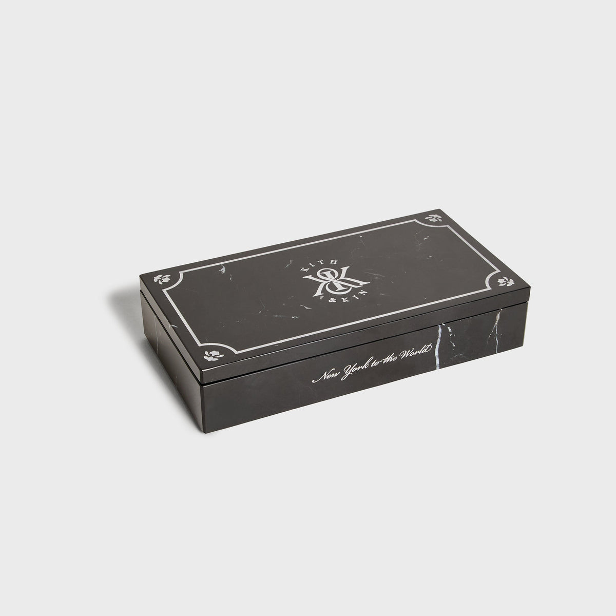Kith Marble Box black with lid on, angled view