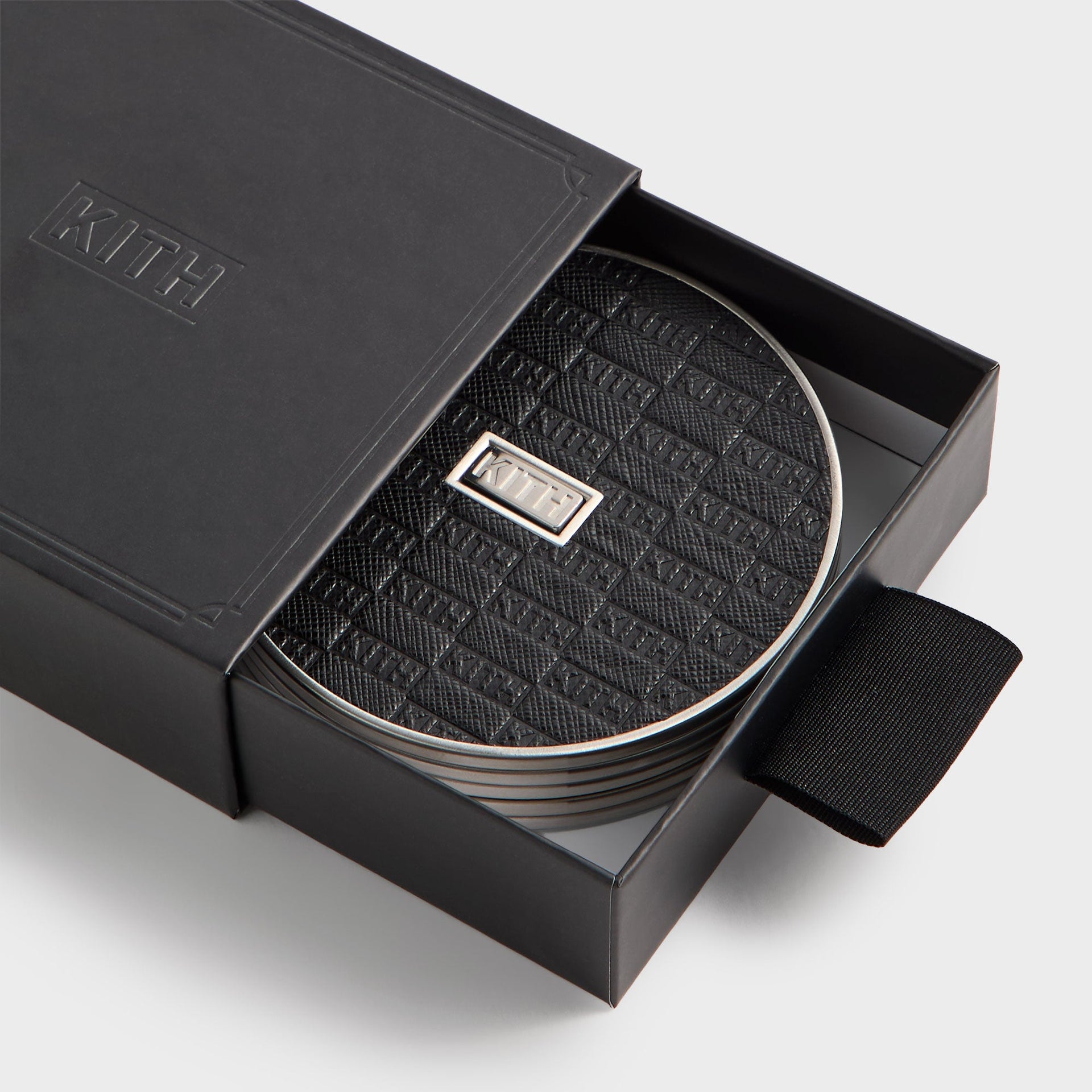 Kith Classic Logo Set of 4 Leather Coasters - Black