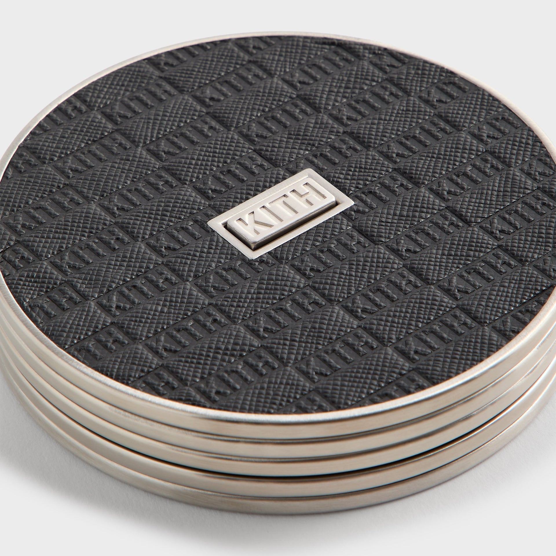 Kith Classic Logo Set of 4 Leather Coasters - Black