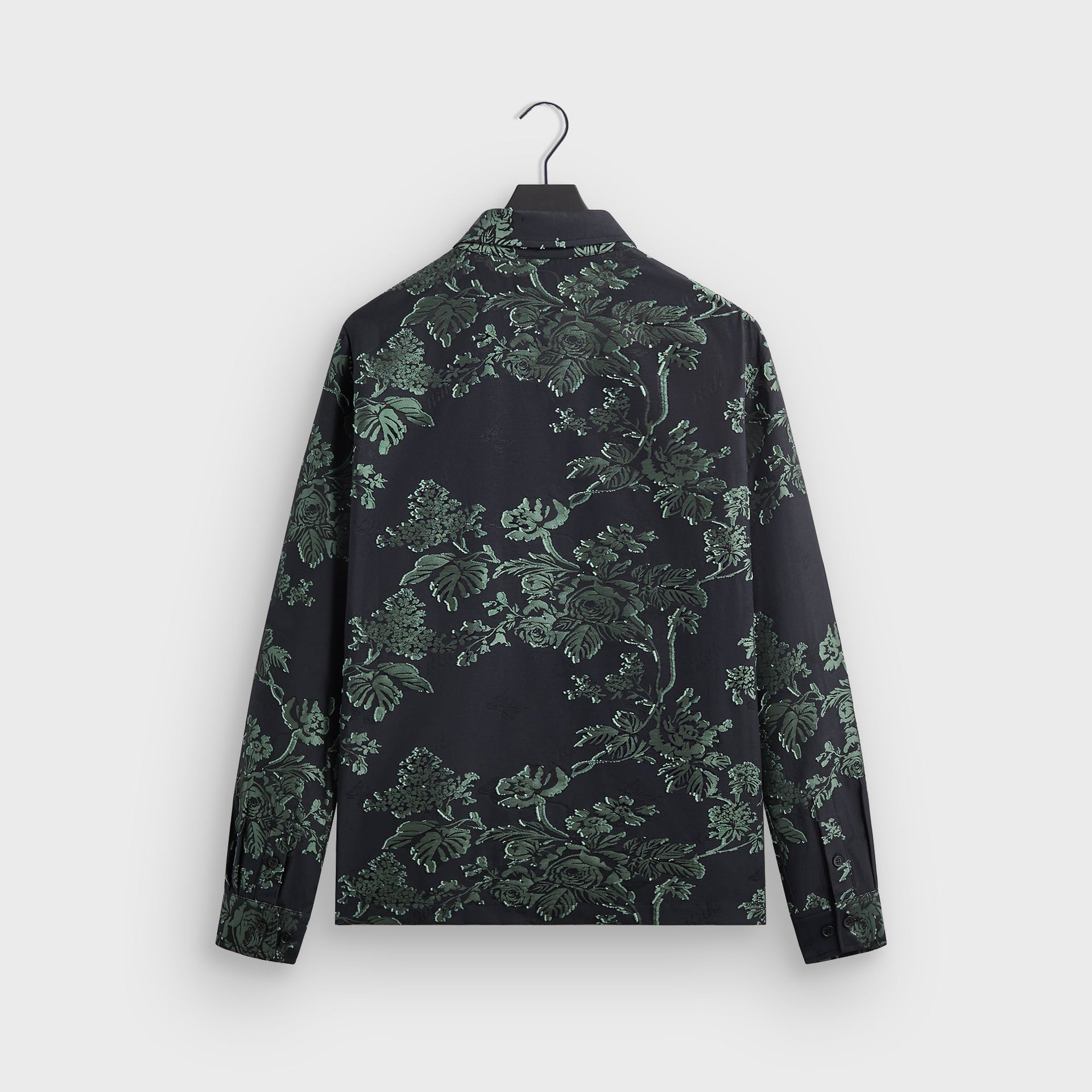 Kith for Needles BCO shirt in black floral jacquard, back flat lay