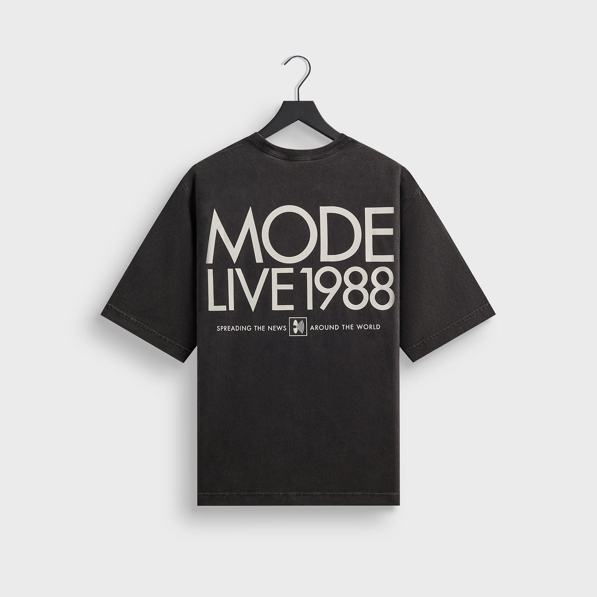 Kith Records for Depeche Mode 101 Live Vintage Alex Tee in washed black, back view with Mode Live 1988 Spreading the News print