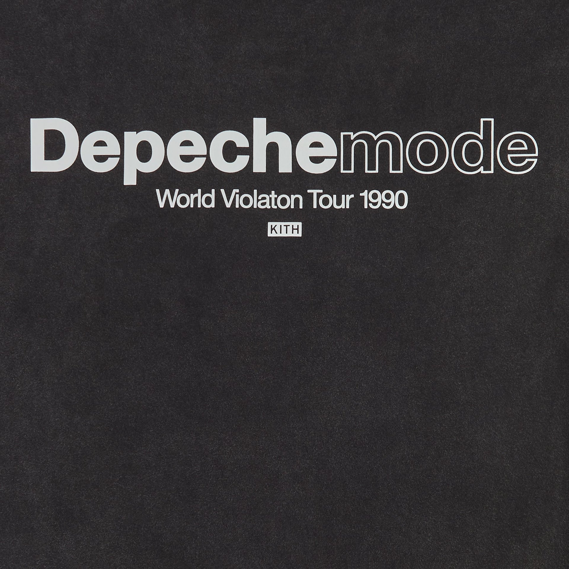 Kith Records for Depeche Mode Violator Vintage Alex Tee in washed black, close-up of Depeche Mode World Violation Tour 1990 back print