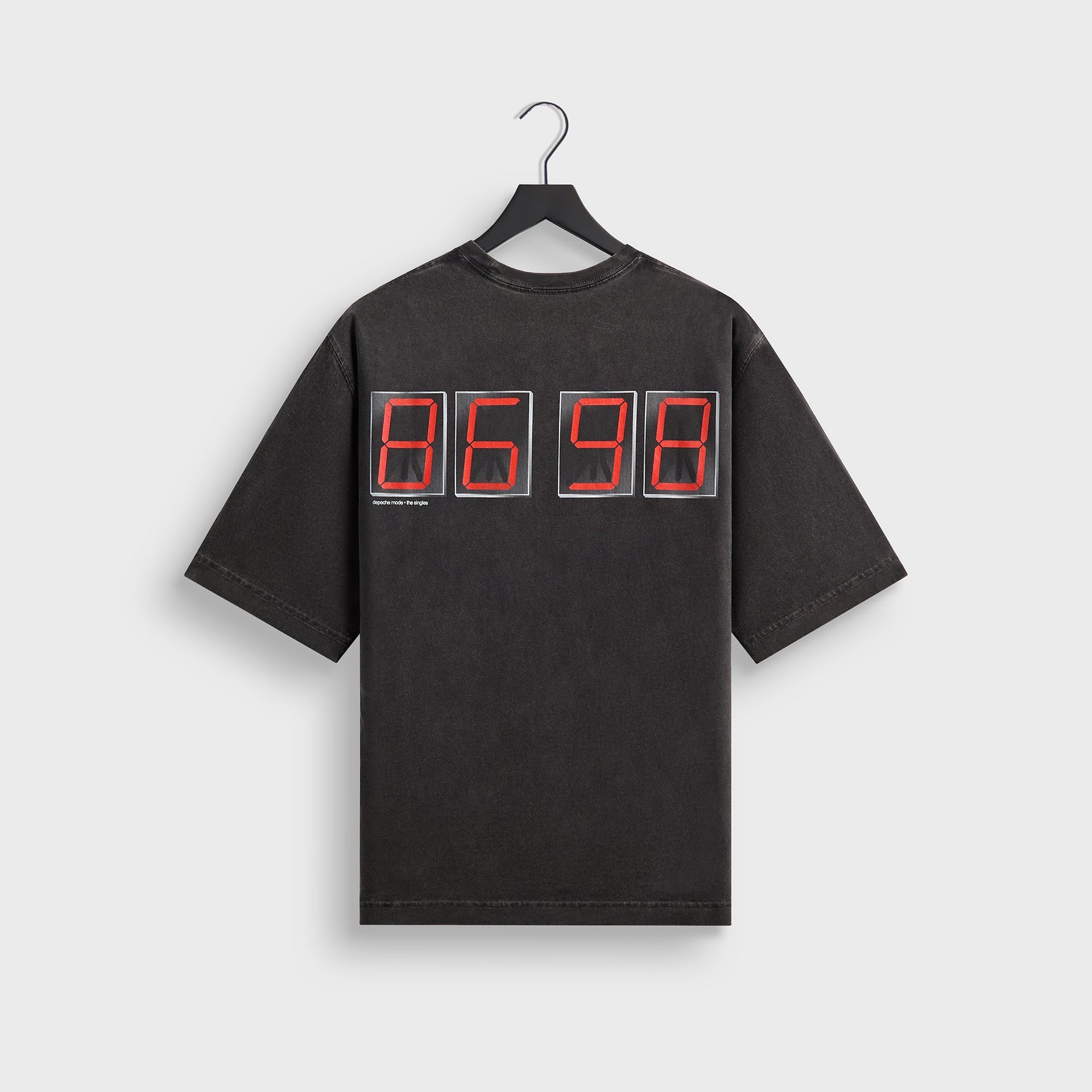 Kith Records Depeche Mode Vintage Alex Tee in washed black, back view with red LED 8698 The Singles graphic