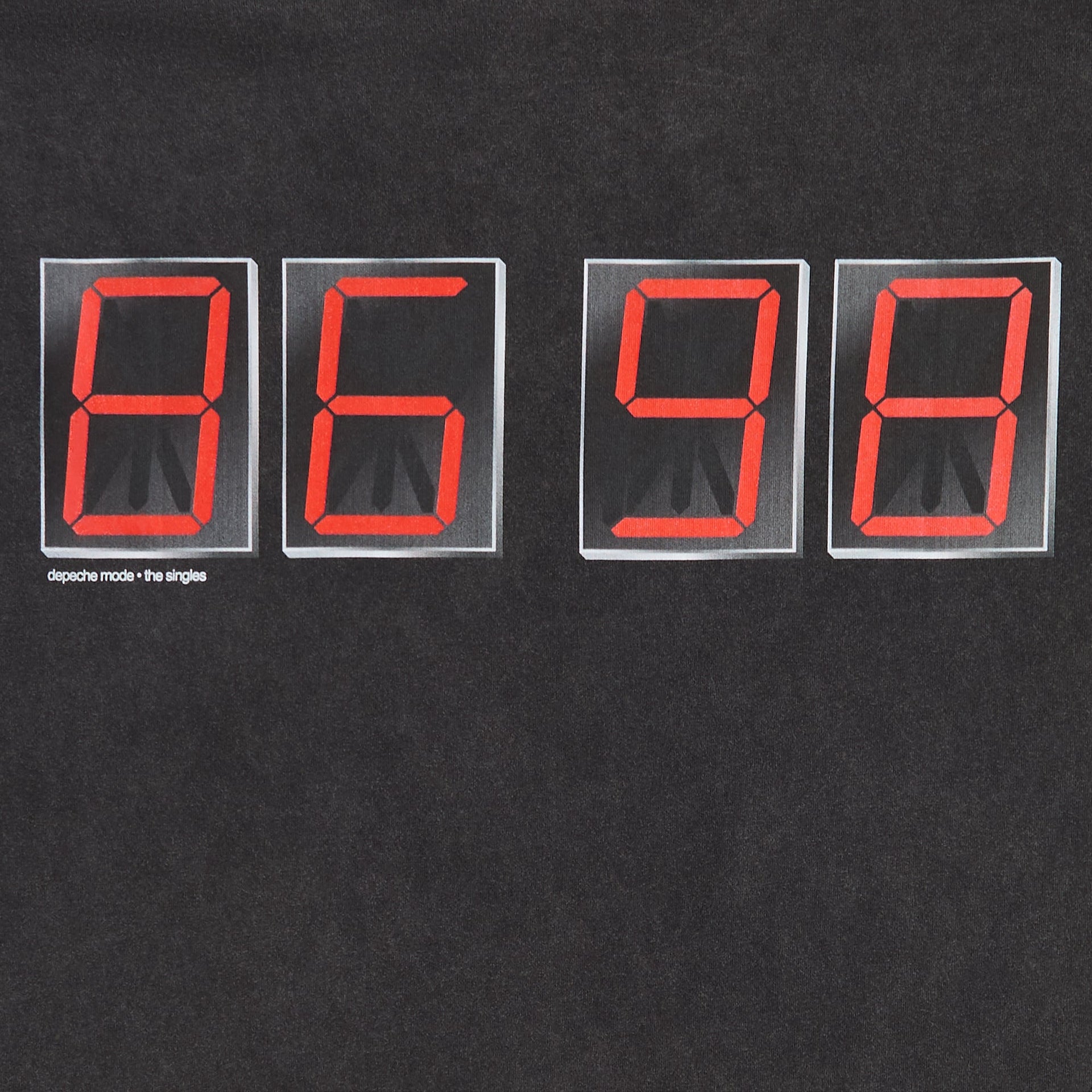 Kith x Depeche Mode Alex Tee close-up of back red LED 8698 The Singles graphic on black