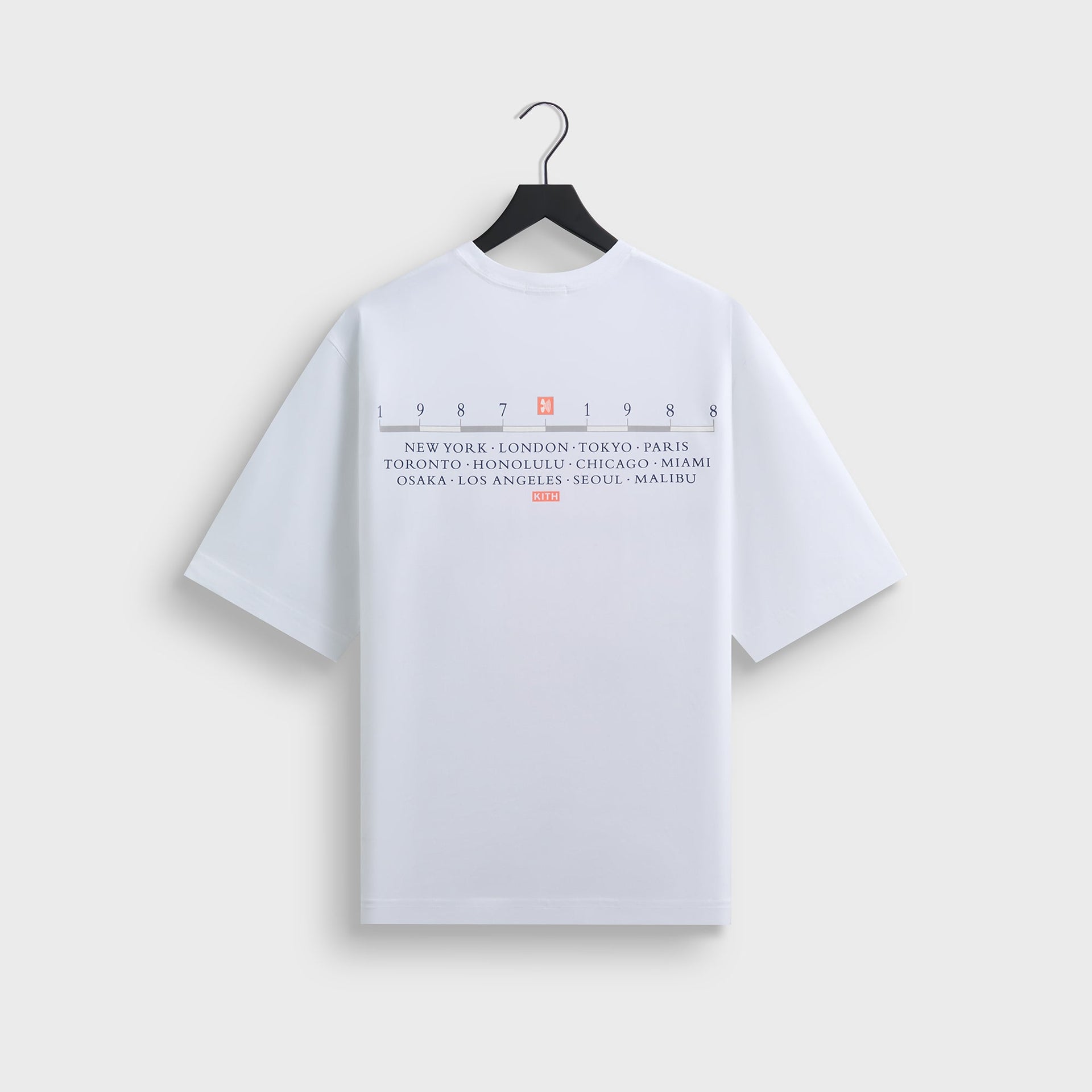 Kith for Depeche Mode Vintage Alex Tee in white, back view with 1987-1988 tour city list print