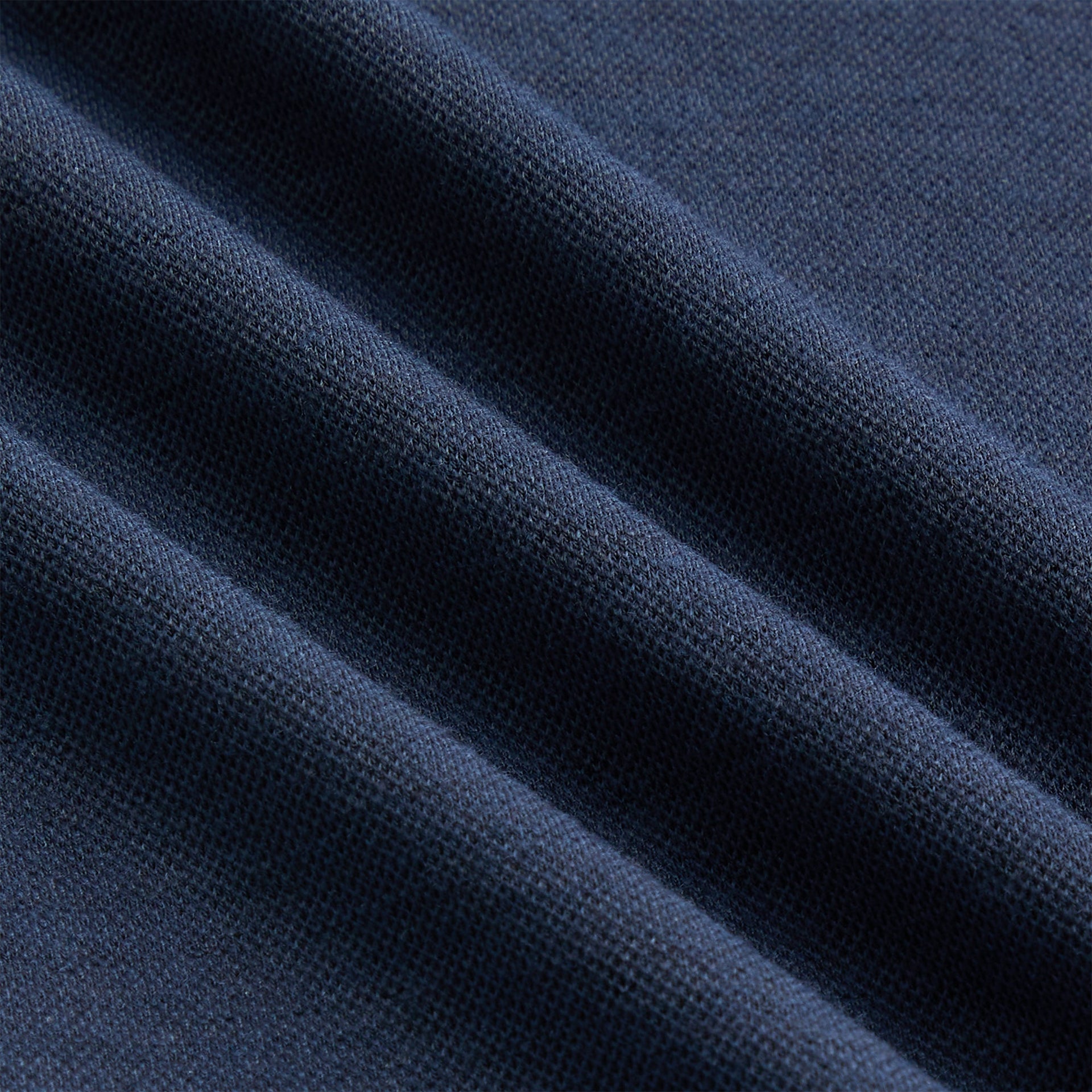 &Kin Melton Polo detail, Nocturnal navy pique knit fabric texture