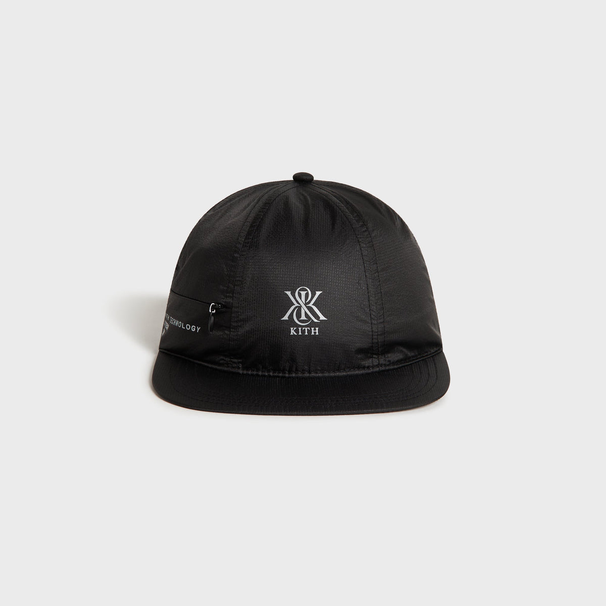 Kith Nylon Ripstop Marathon Cap in black with reflective Kith monogram logo, front view
