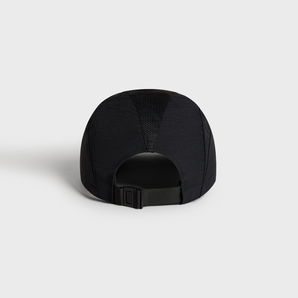 Kith Nylon Mesh Paneled Griffey Camper Hat in black, rear view showing adjustable webbing strap
