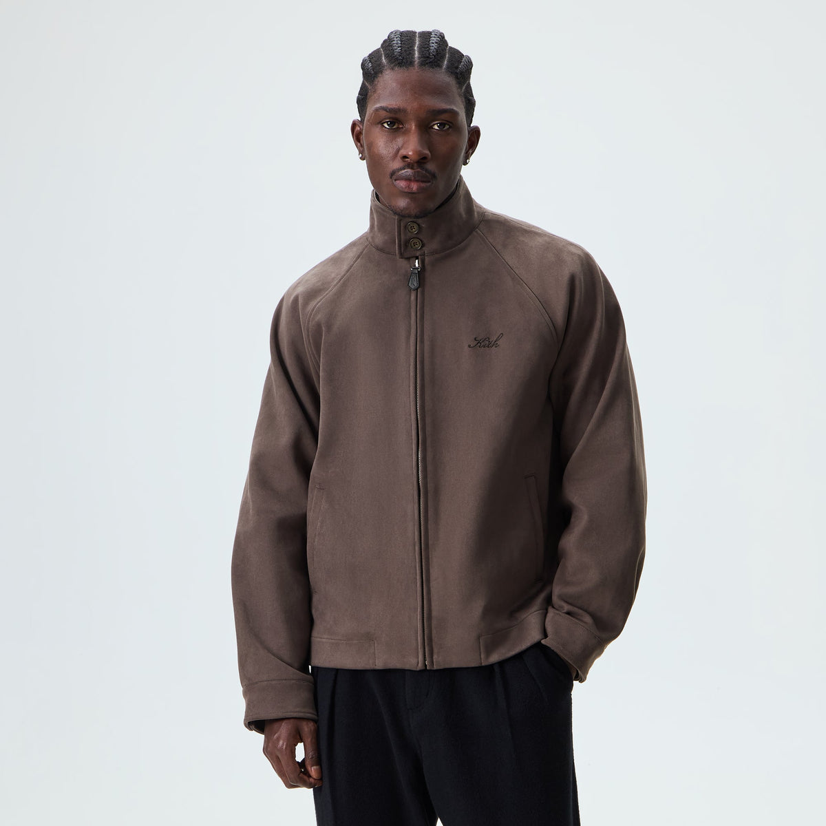Kith Microsuede Bonded Flannel Harrington Jacket - Dark Ash