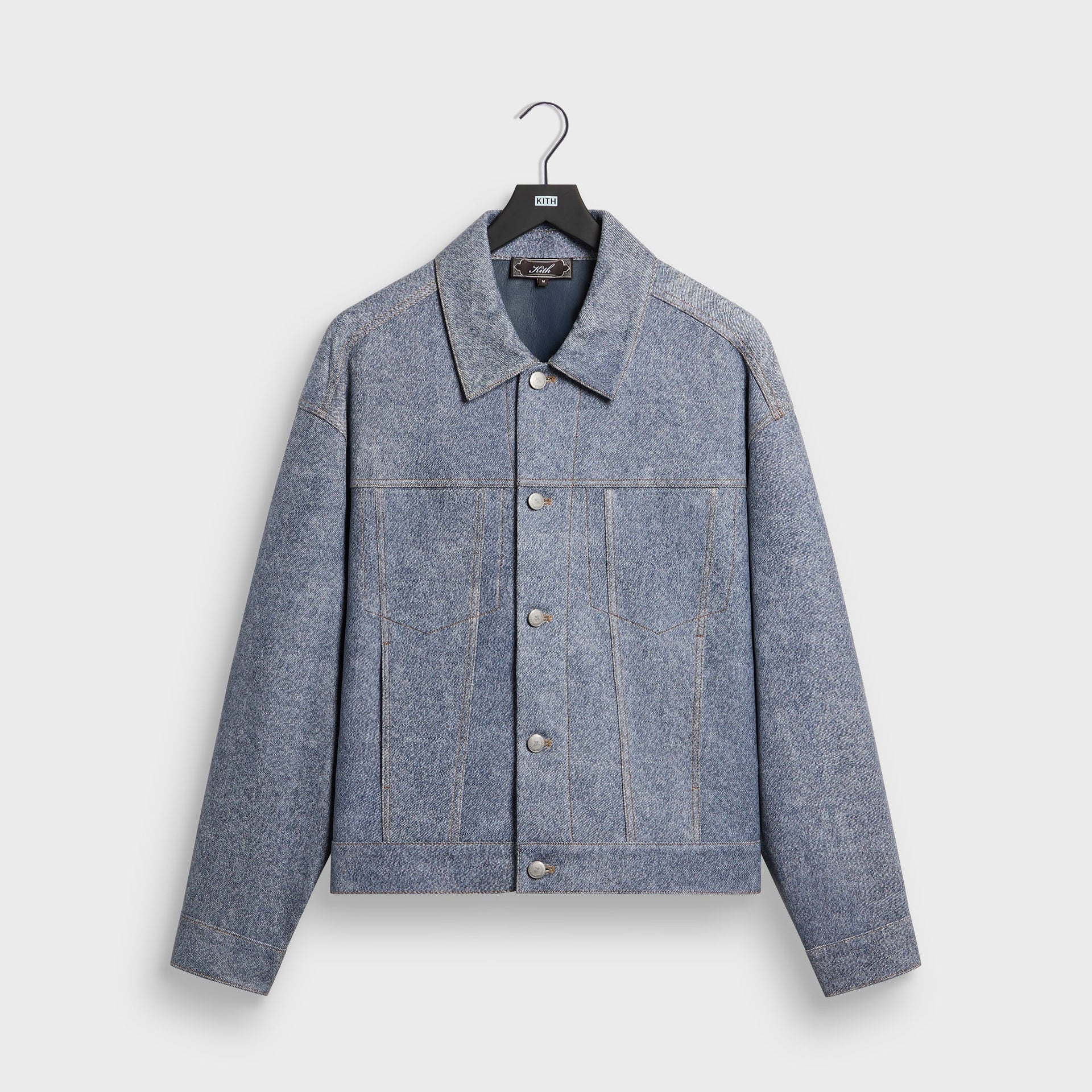 Kith Leather Denim Dario Trucker Jacket - Mid Indigo