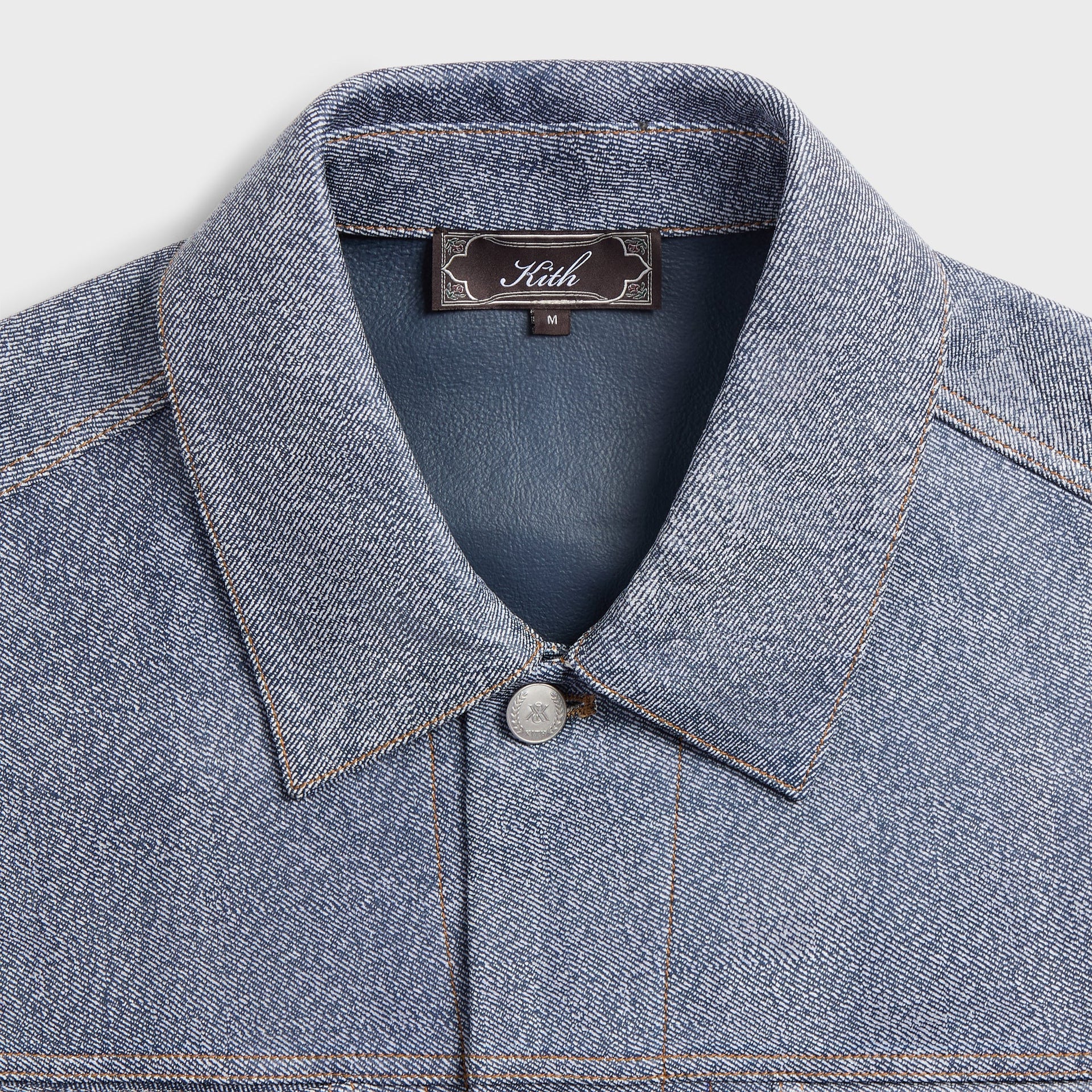 Kith Leather Denim Dario Trucker Jacket - Mid Indigo