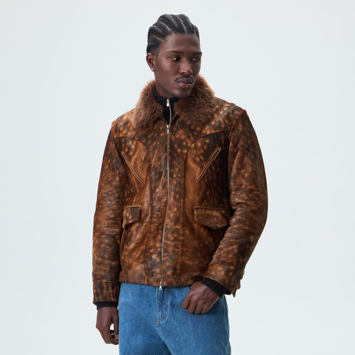 &Kin Deer Print Ponyhair Vail Jacket - Nougat