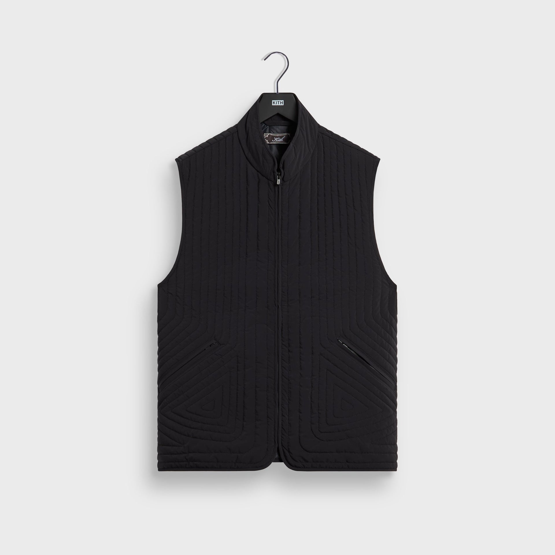 Kith Quilted Nylon Lorenzo vest in black with channel quilting, front flat lay