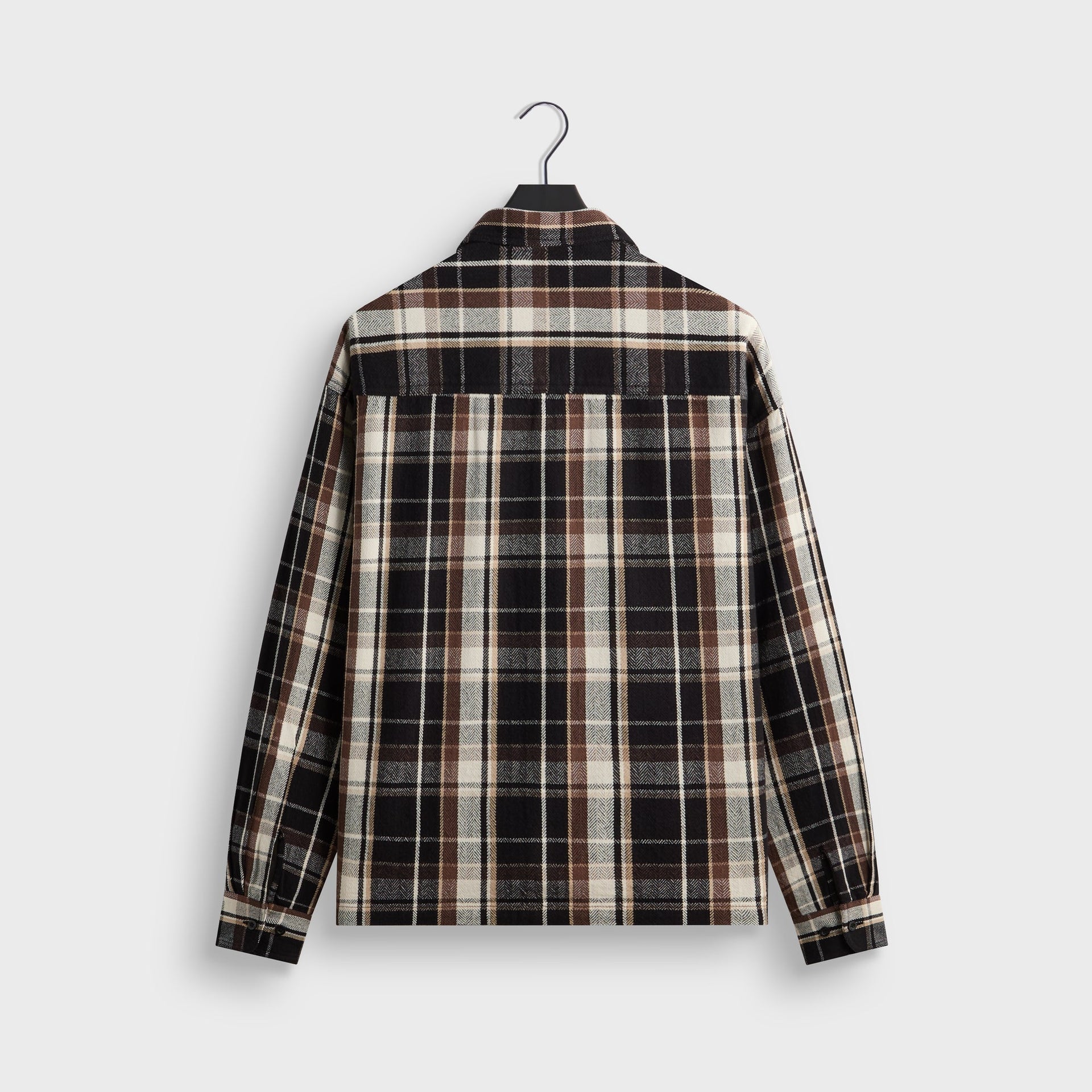 Kith Plaid Henson buttondown shirt in black plaid flannel, back flat lay