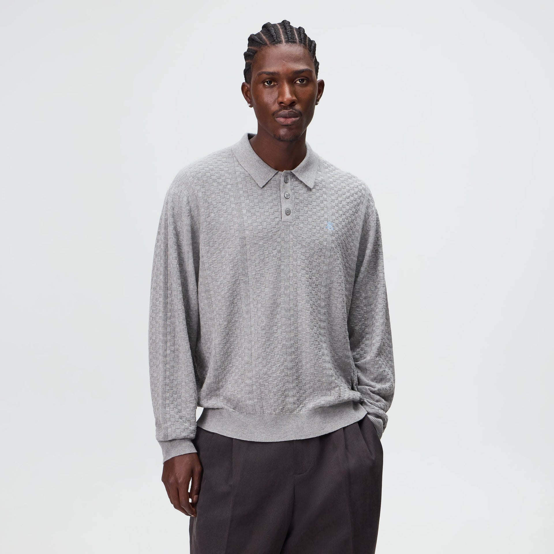 Kith Long Sleeve Tilden Pullover - Medium Heather Grey