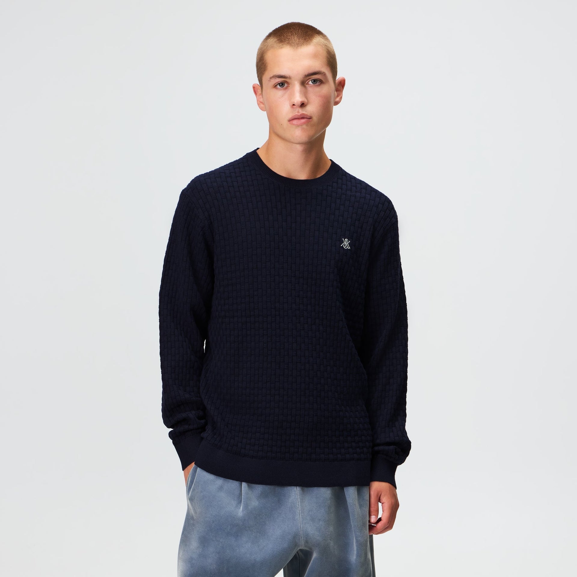 Kith Basketweave Tilden Crewneck - Nocturnal - PH