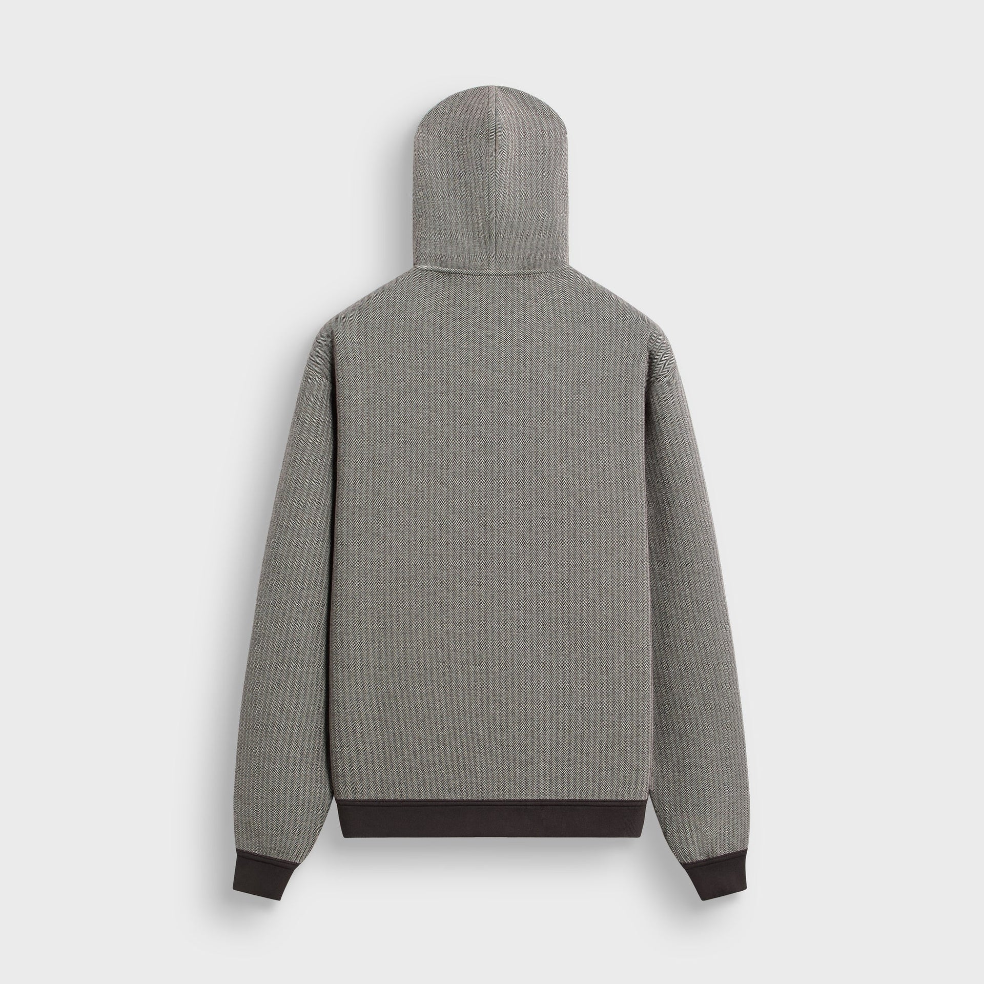 &Kin Williams V reversible hoodie, grey herringbone side, back view with hood up