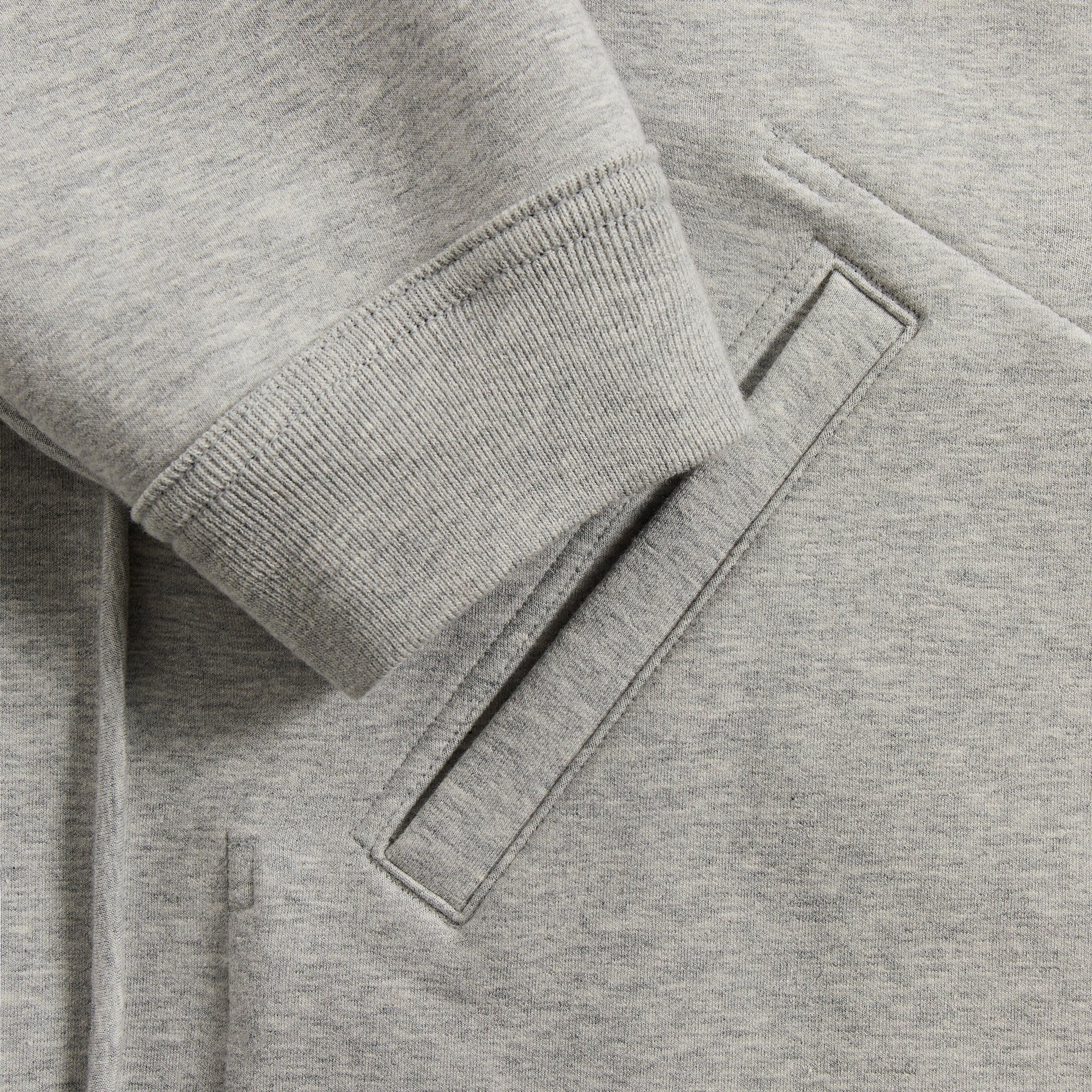 &Kin Williams V hoodie grey side detail, ribbed cuff and welt hand pocket