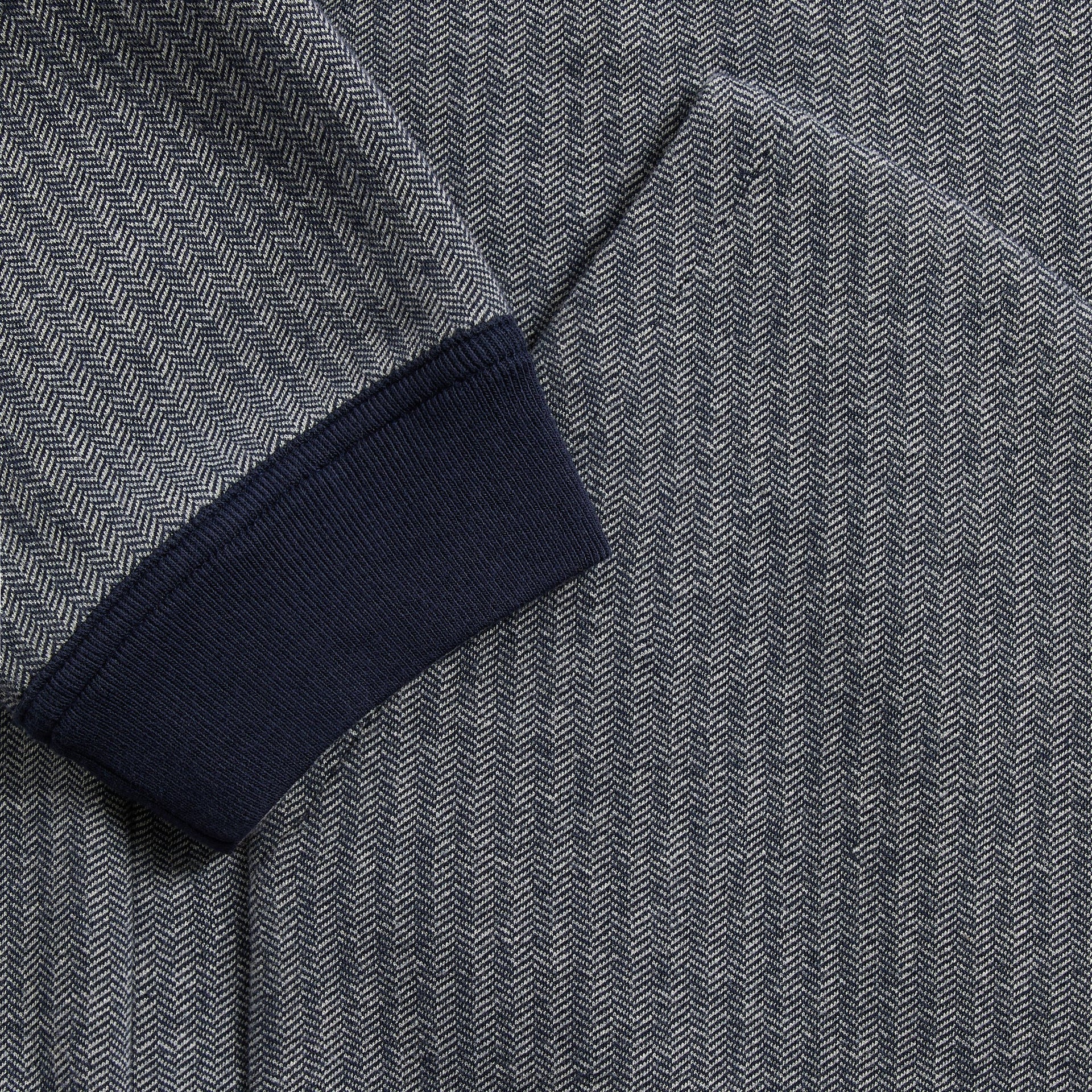 &Kin Williams V hoodie cuff detail, navy herringbone with navy ribbed knit cuff
