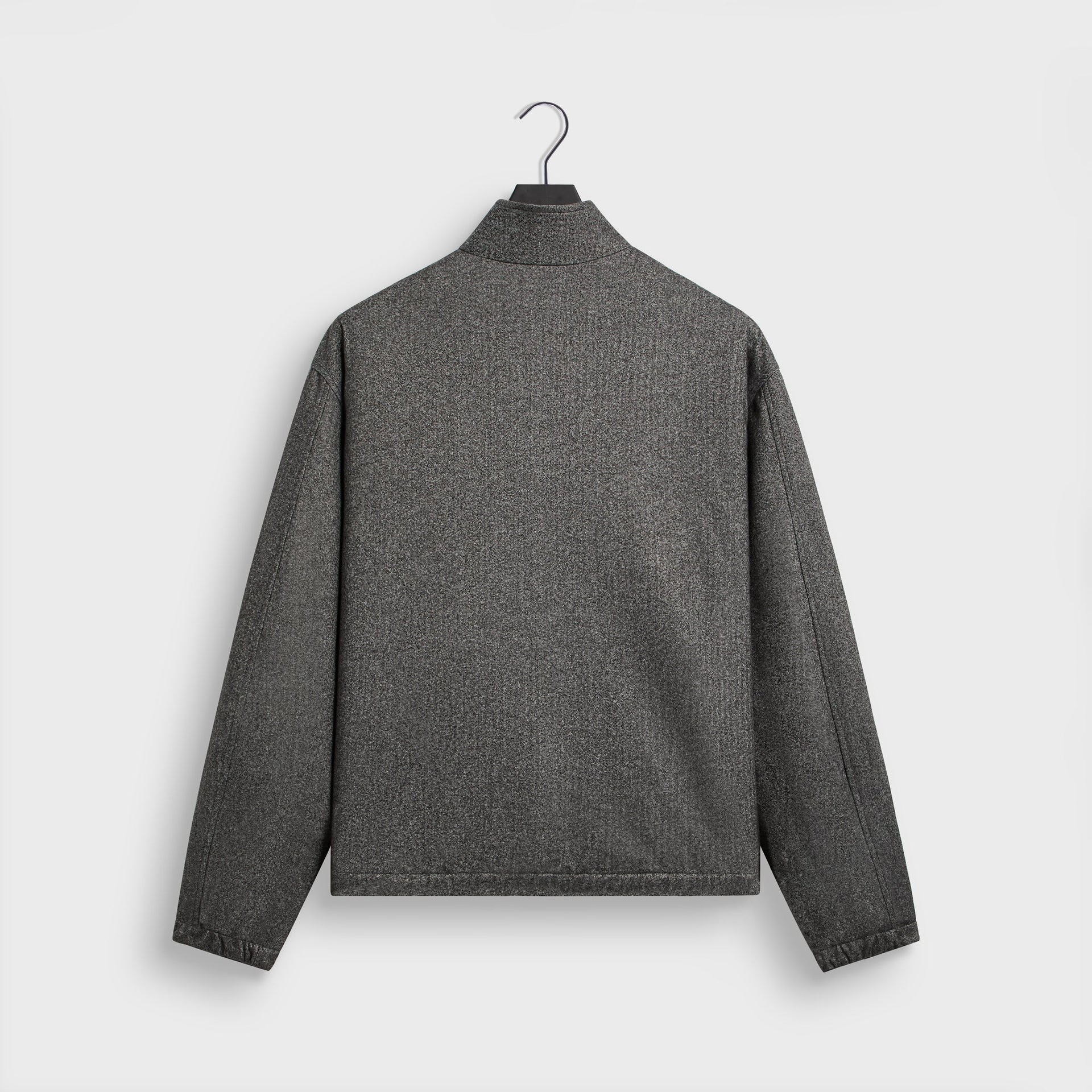&Kin Flannel Jersey Stephen Track Jacket in Charcoal Heather, back view on hanger with stand collar