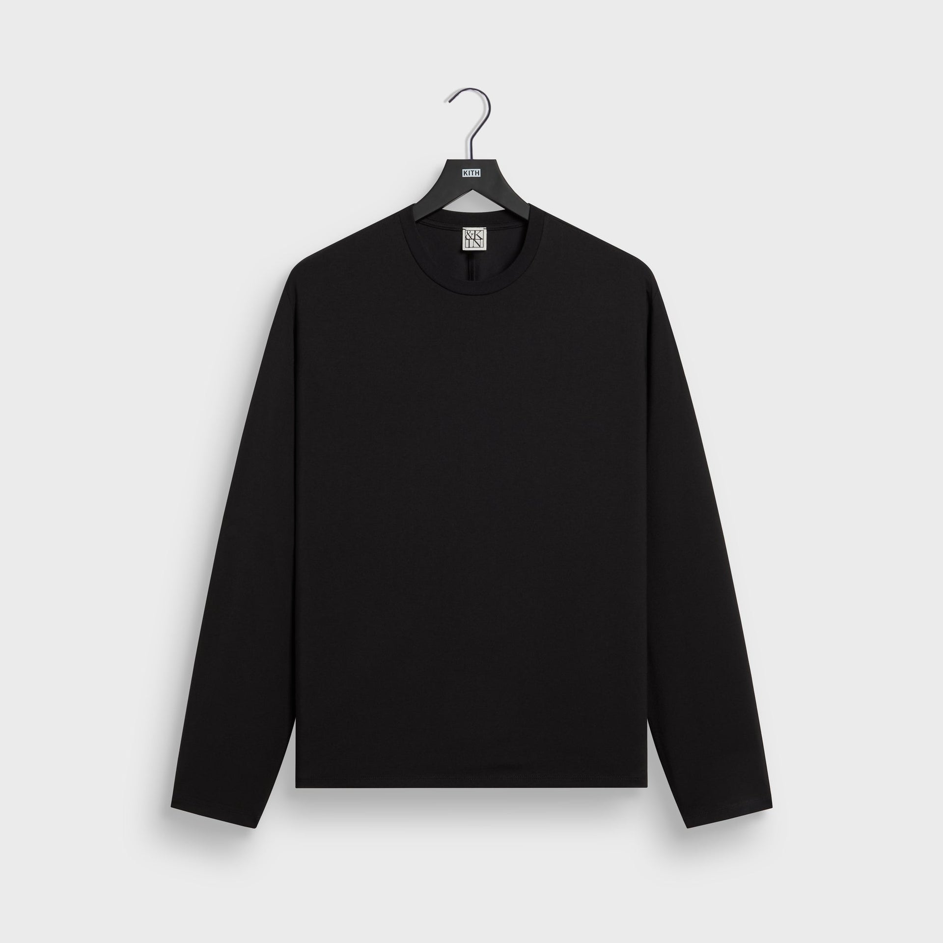 &Kin Halston long sleeve tee in black, front view, ribbed crew neck