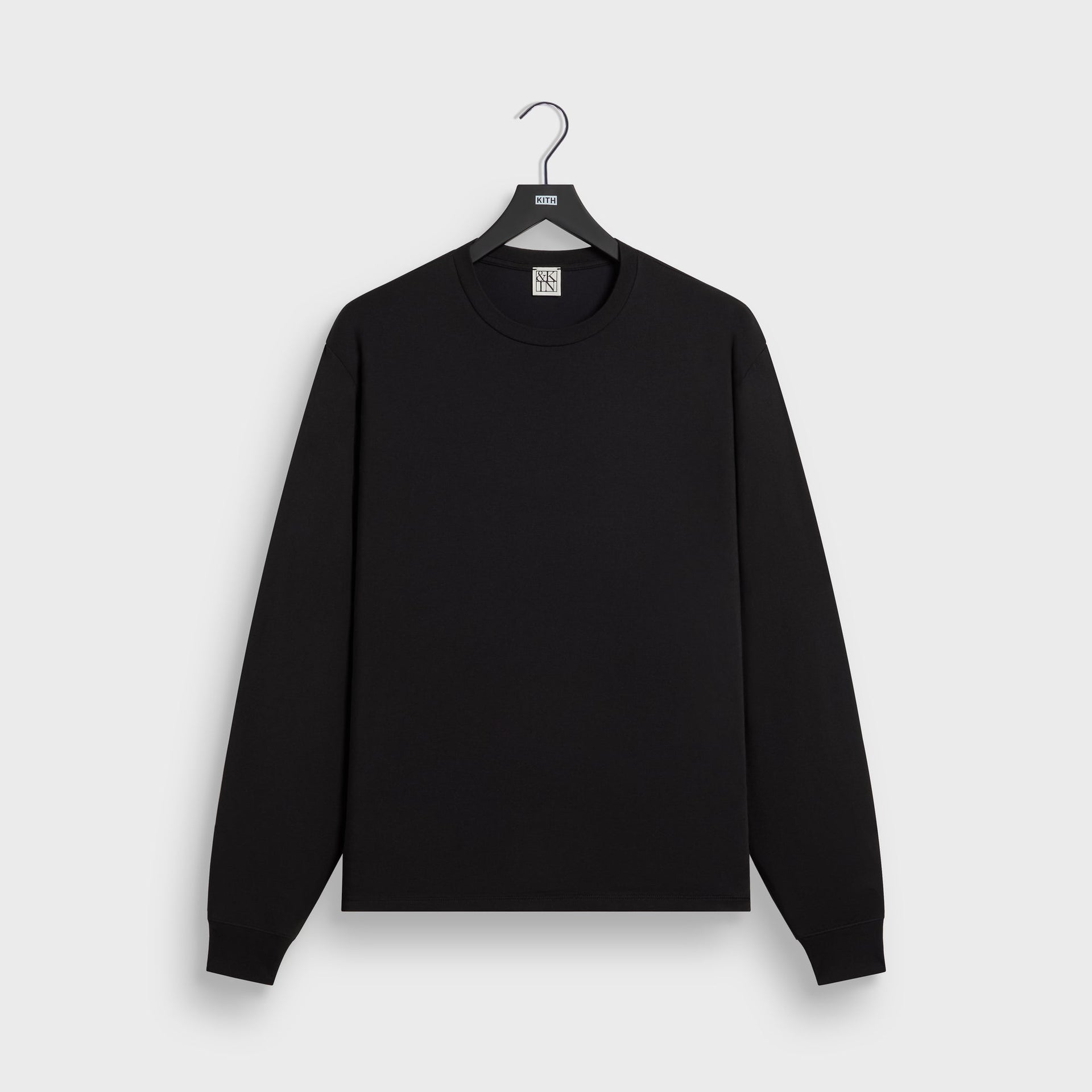 &Kin Darin long sleeve tee in black, front view, ribbed crew neck