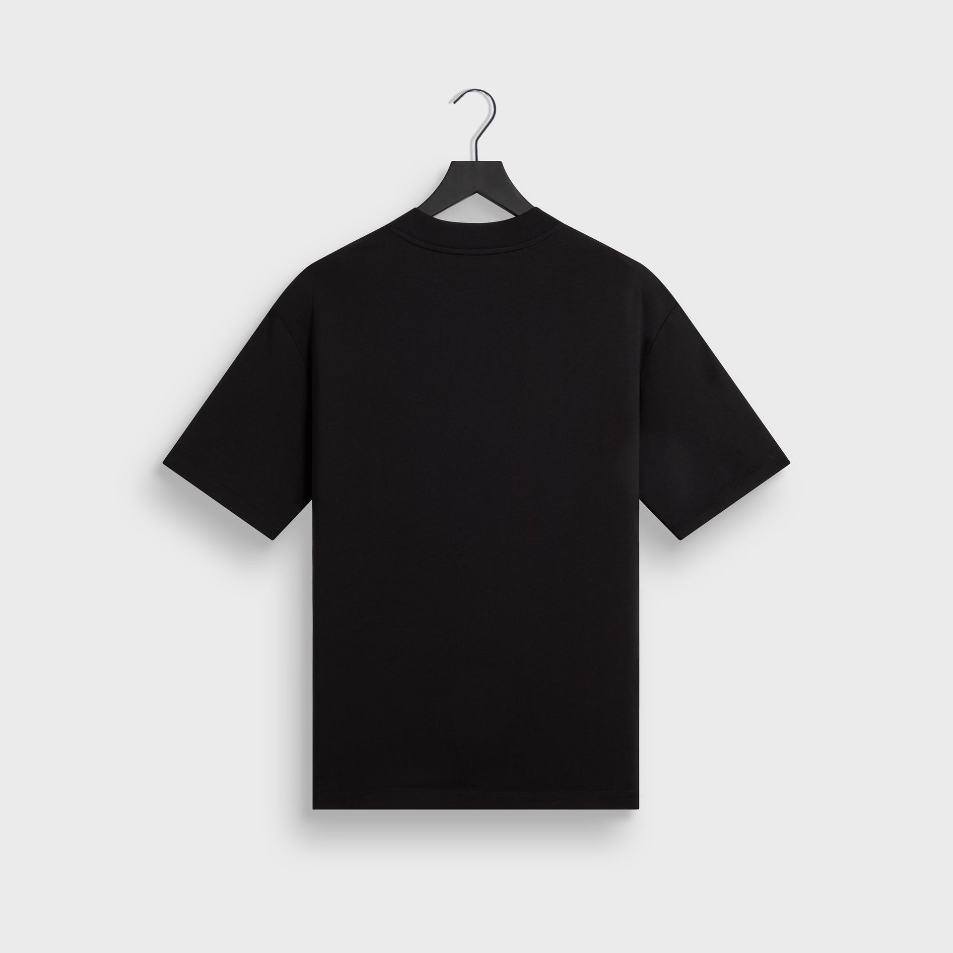 &Kin Albie Henley Tee in black, back view on hanger showing plain cotton back and crewneck