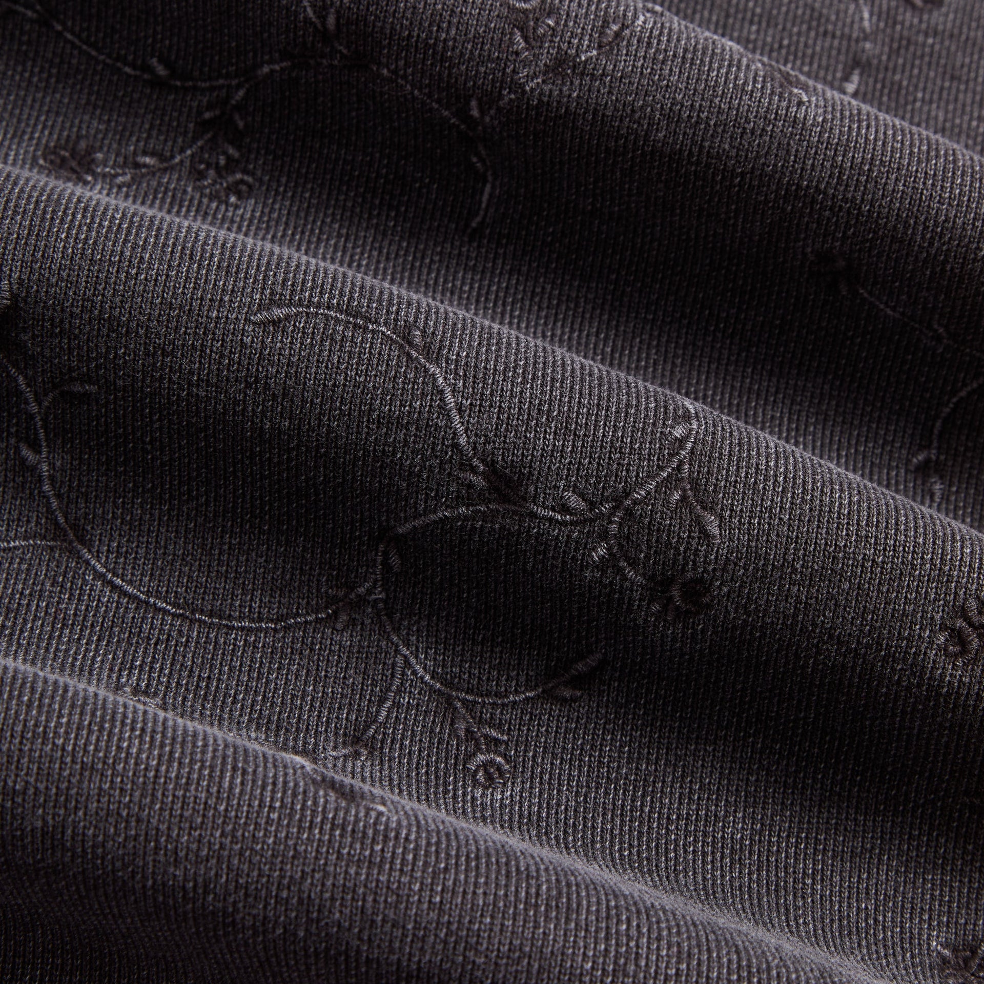Close-up of the tonal rose vine jacquard texture on the Kith Rose Ivy Nelson hoodie
