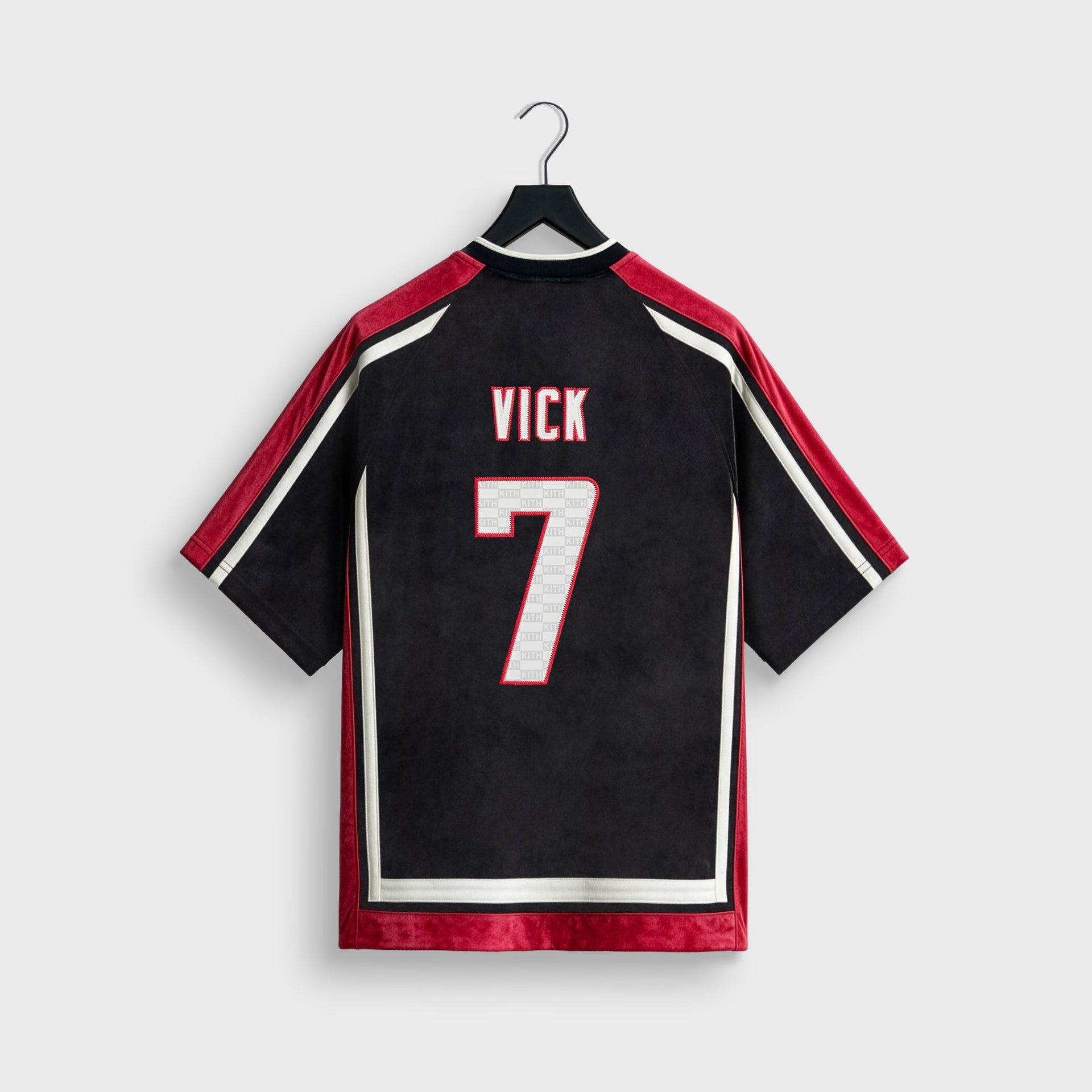 Kith and the NFL for the Atlanta Falcons Leon shirt, back flat lay showing Vick 7 nameplate