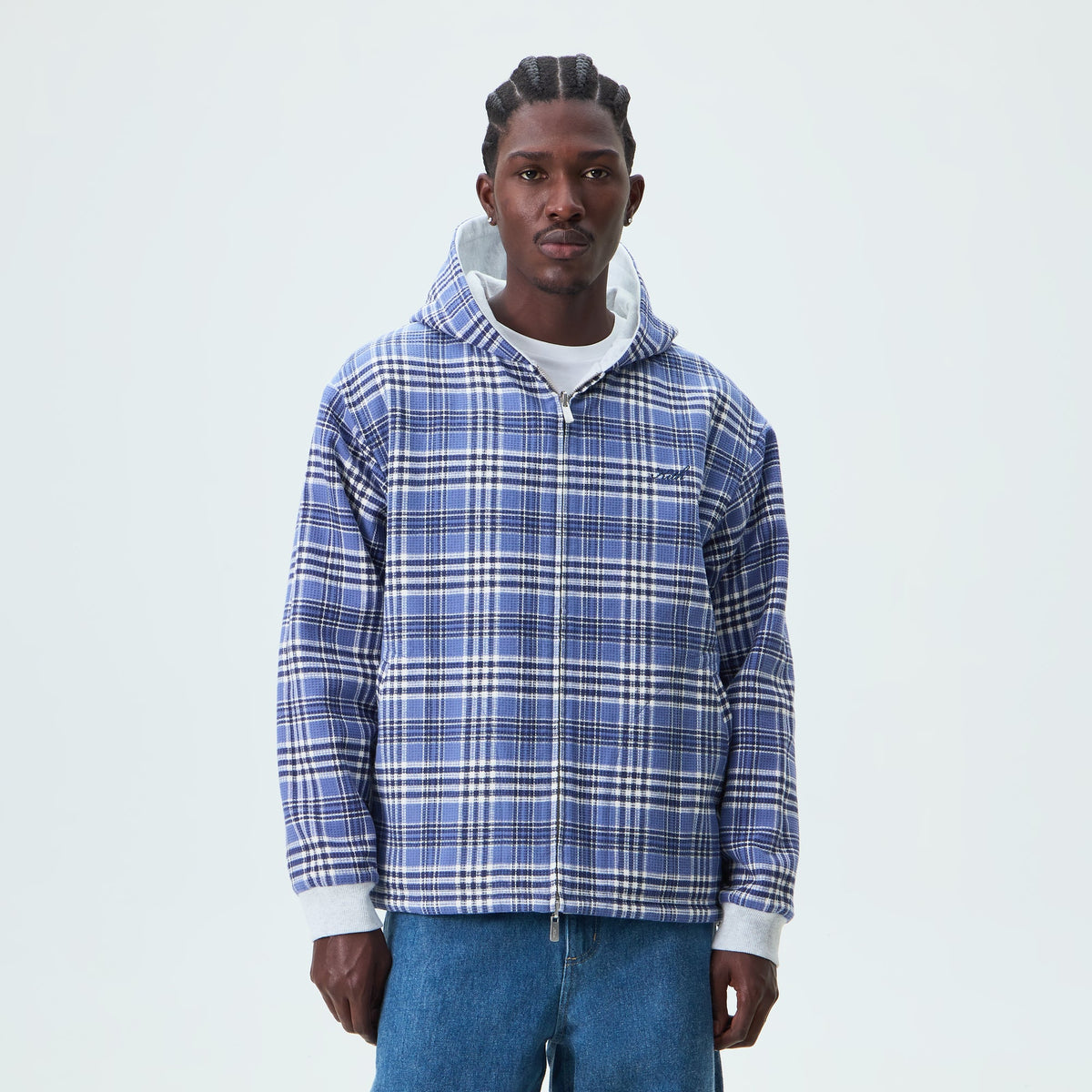 Kith Reversible Waffle Plaid Khenny Zip-Up Hoodie - Light Heather Grey