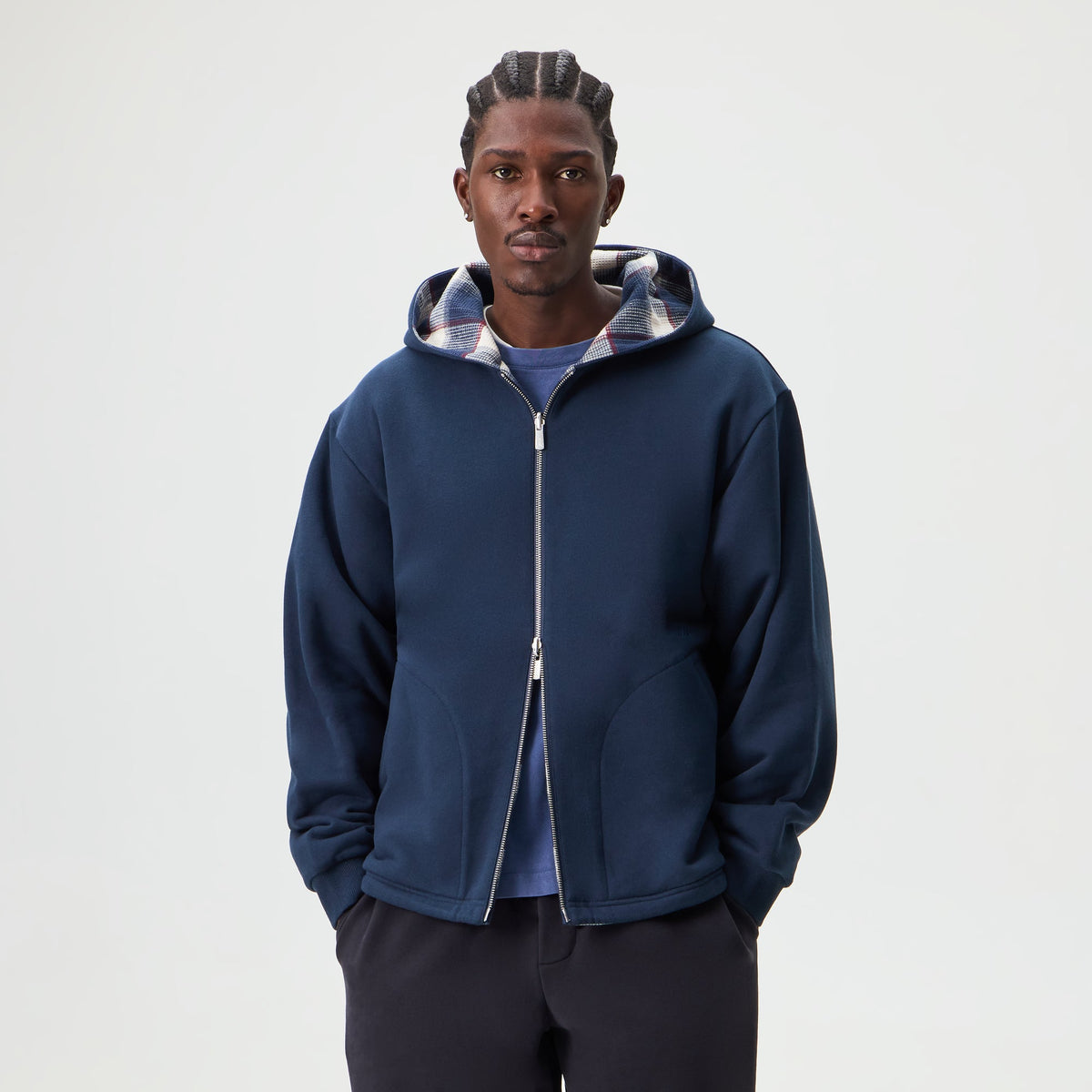 Kith Reversible Waffle Plaid Khenny Zip-up Hoodie - Nocturnal